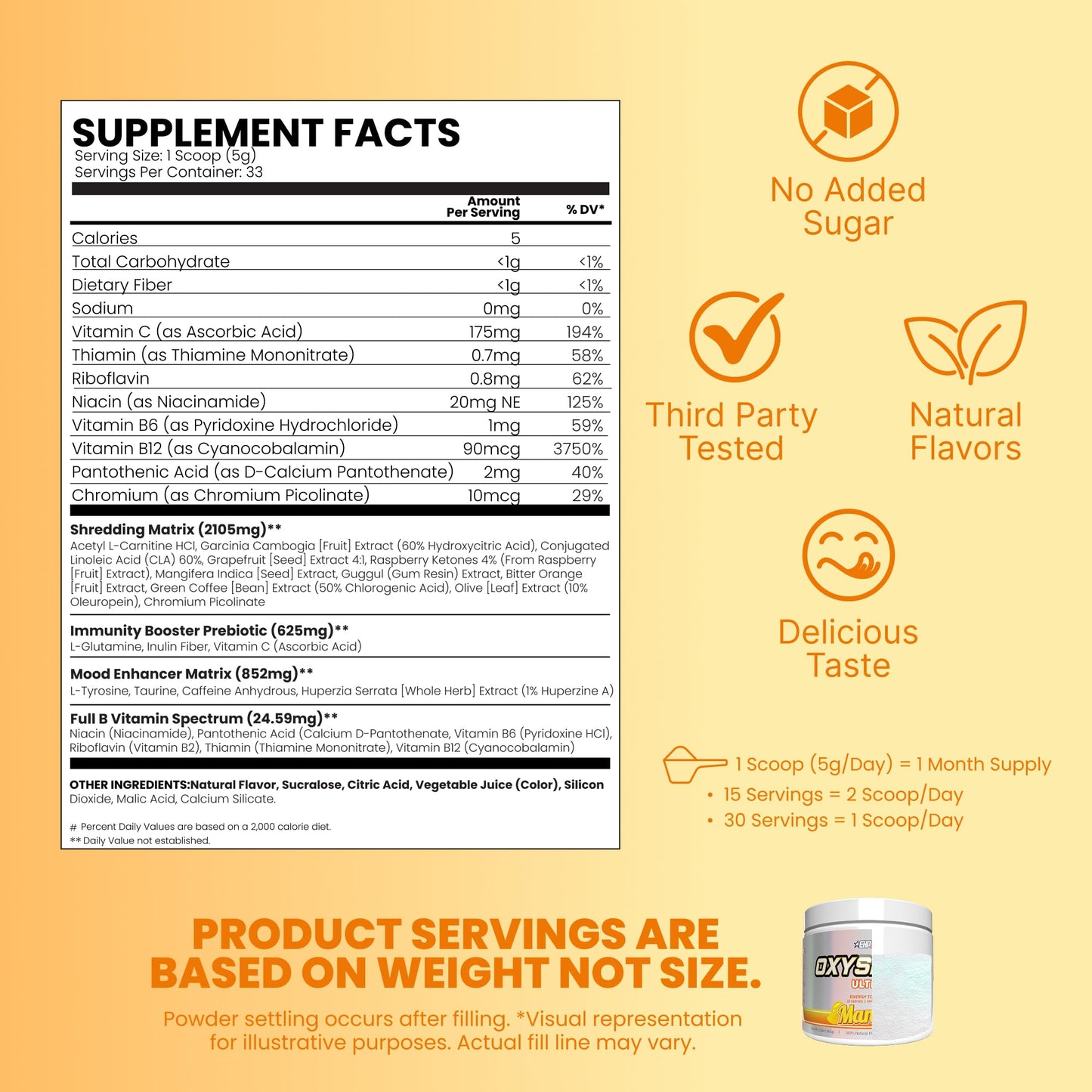 EHP Labs OxyShred Pre Workout Powder Mango, 33 Servings