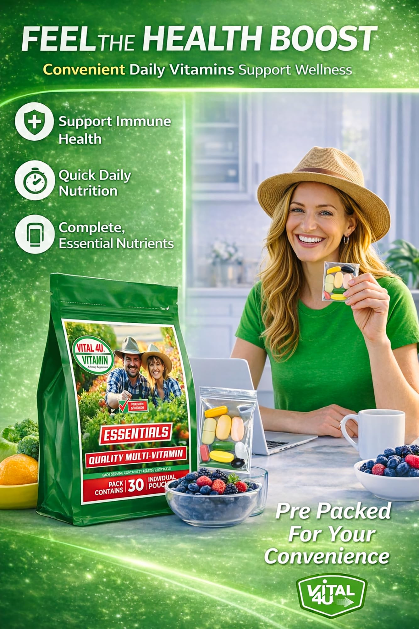 VITAL 4U Vitamin Essentials Daily Multivitamin Tablets, 30 Count