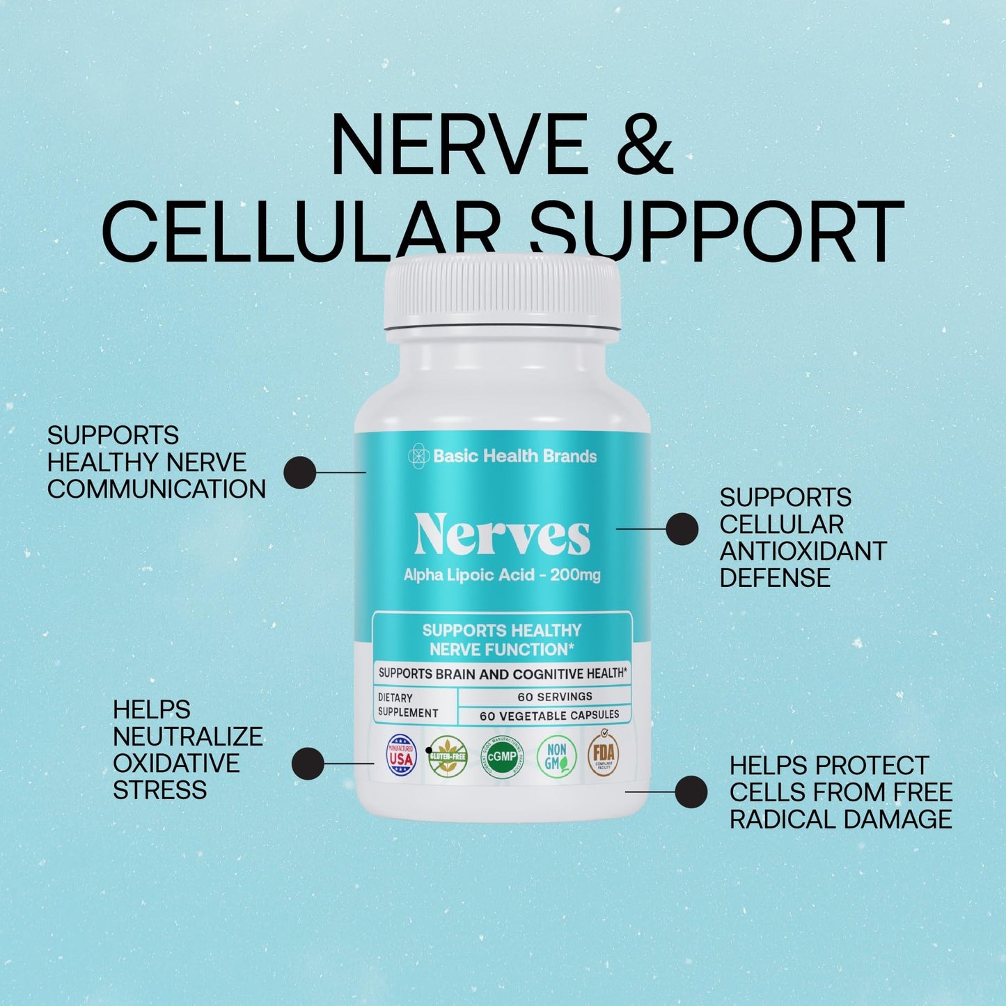 Basic Brands Nerves Alpha Lipoic Acid 200 mg Capsule, 60 Count