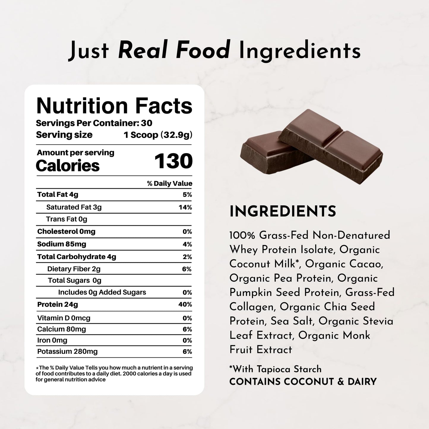 JUST INGREDIENTS Chocolate Protein Powder, 30 Servings