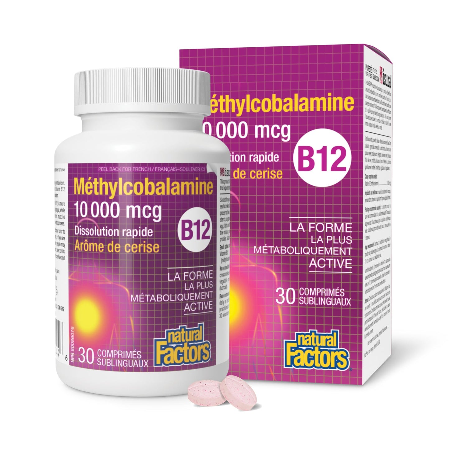 Natural Factors Methylcobalamin 10,000 mcg - Vitamin B12 Supplement in Metabolically Active Form - Supplement Supports Cll Formation & Energy Production 30 Tablets