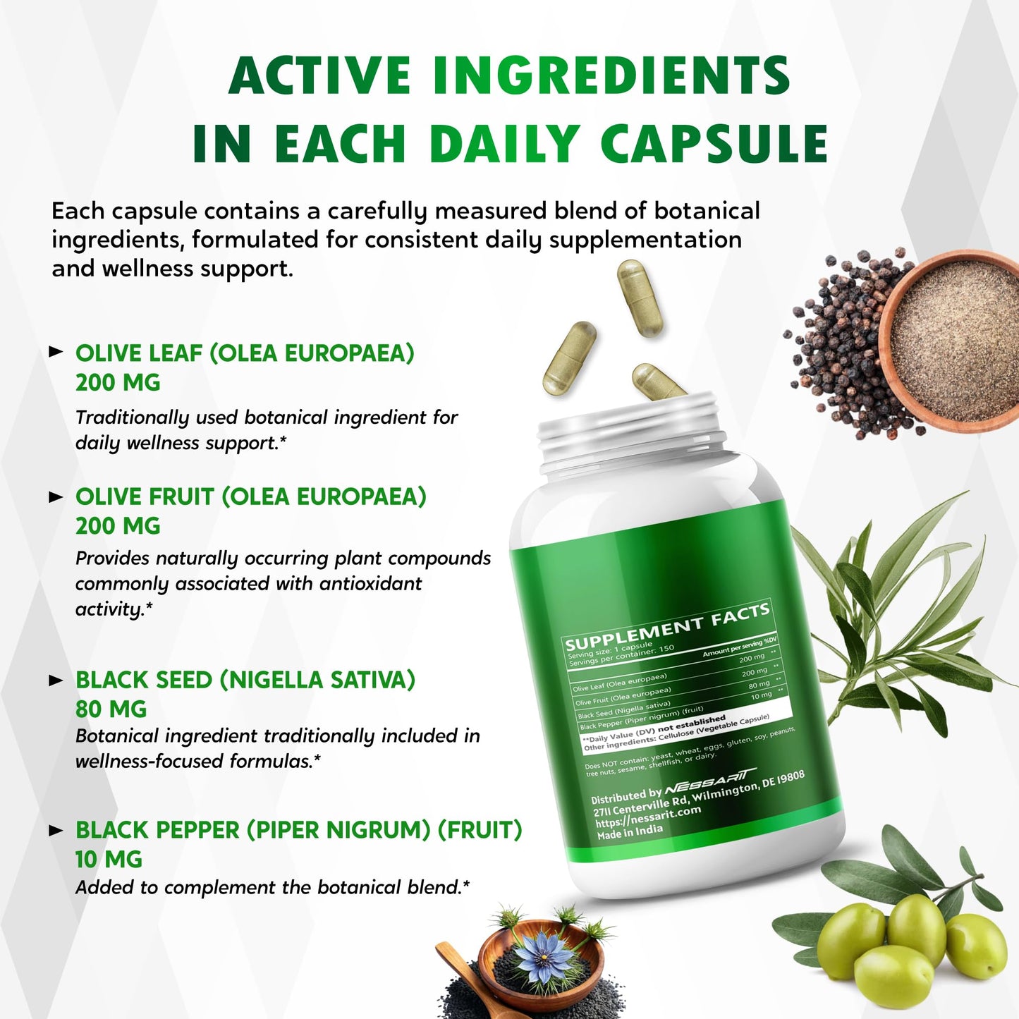 NESSARIT Olive Leaf Supplement Capsules 150