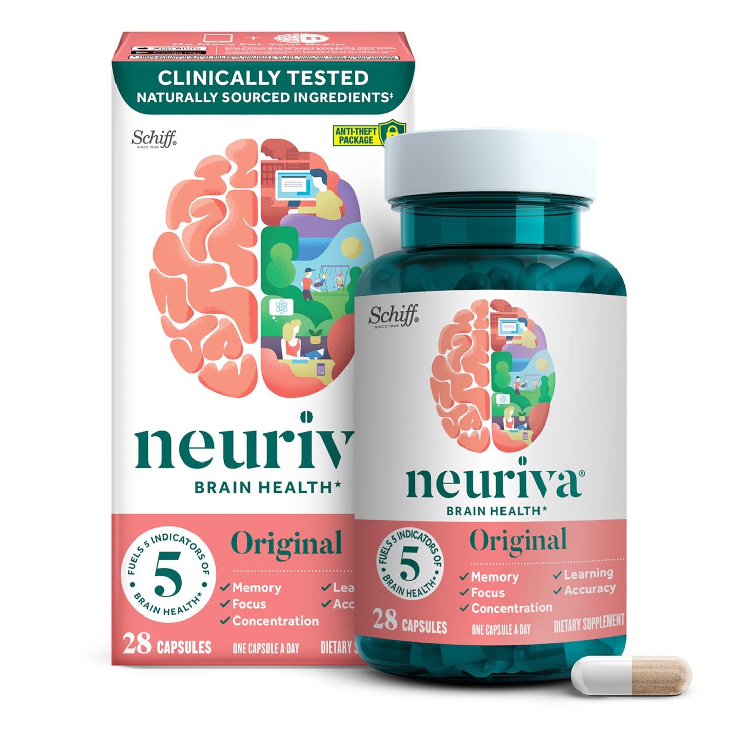 NEURIVA Original Decaffeinated Clinically Tested Nootropic Brain Supplement for Memory, Focus & Concentration, NeuroFactor & Phosphatidylserine Capsules, 28 Capsules