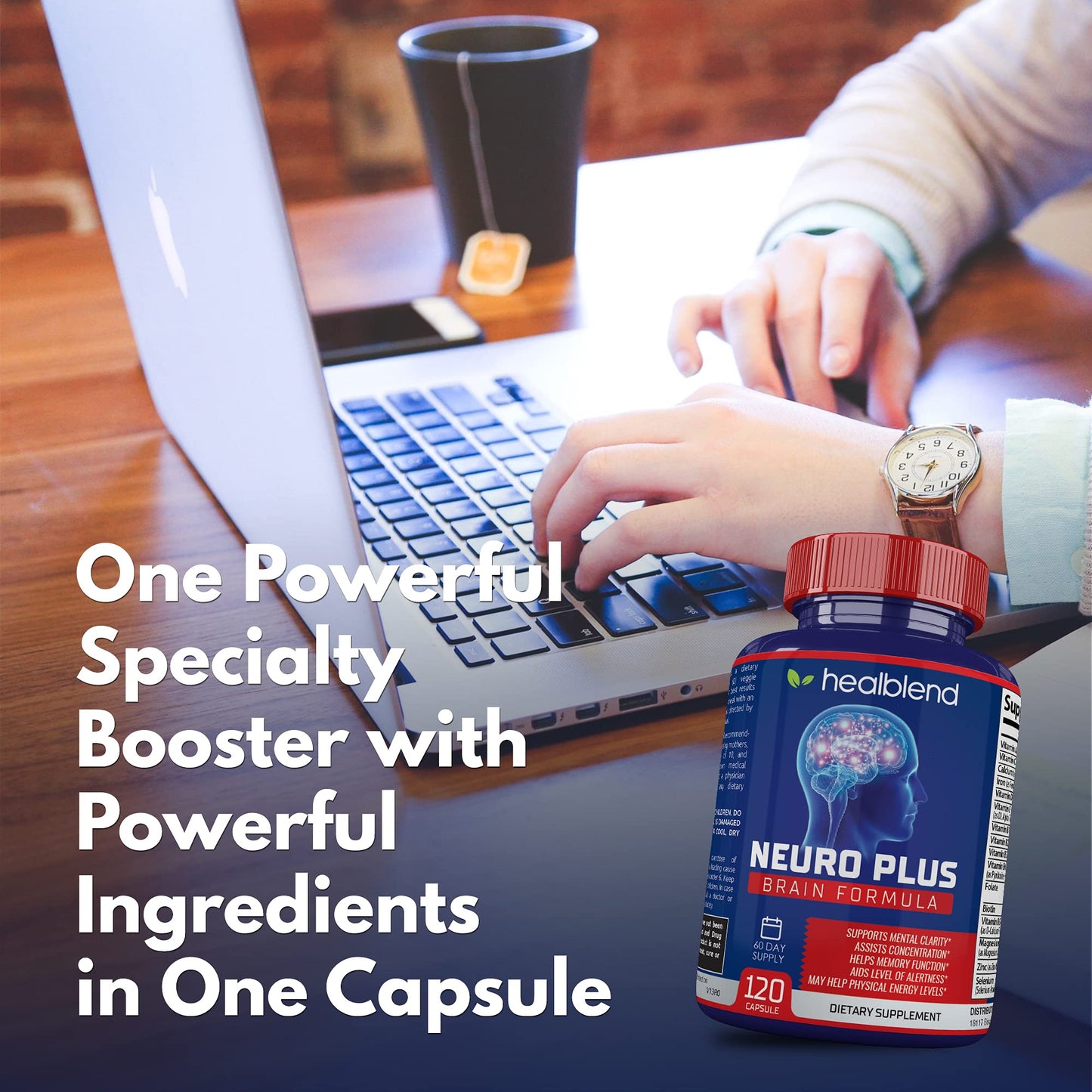 healblend Neuro Plus Brain & Focus Formula Nootropic Brain Booster Supplement Capsule, 120 Capsules