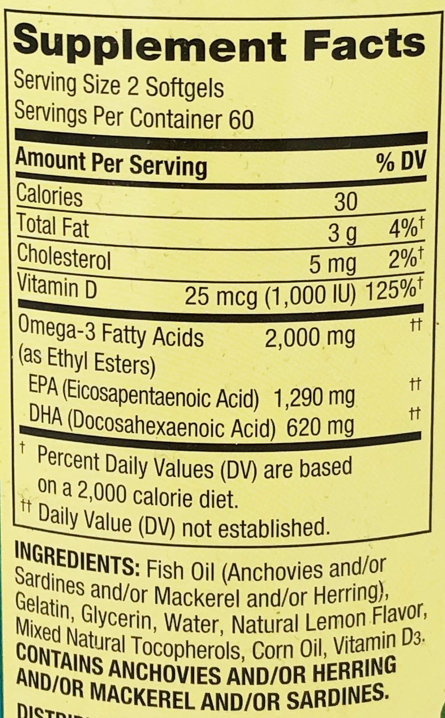 YISHIDA Omega 3 Fish Oil Maximum Care 2000mg Lemon Softgels, 120 Count