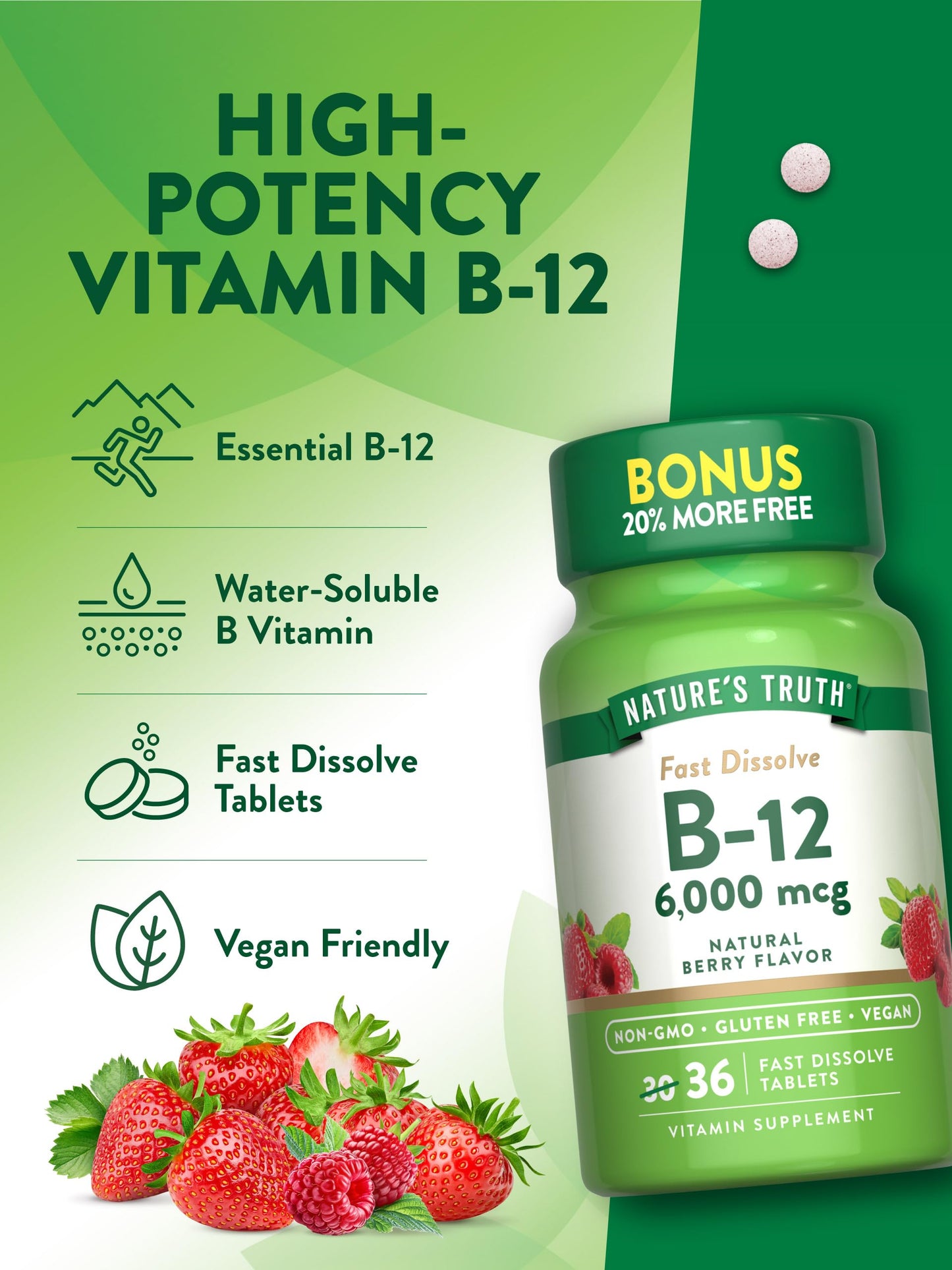 Nature's Truth B12 Vitamin 6000 mcg Methylcobalamin Tablet Fast Dissolve 36 Tablets