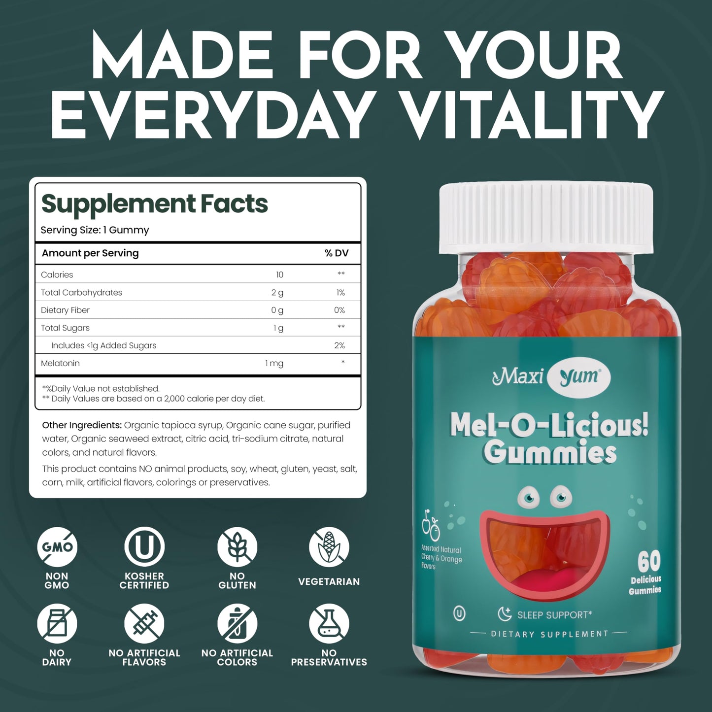 Maxi Health 1mg Melatonin Gummies 60 Count