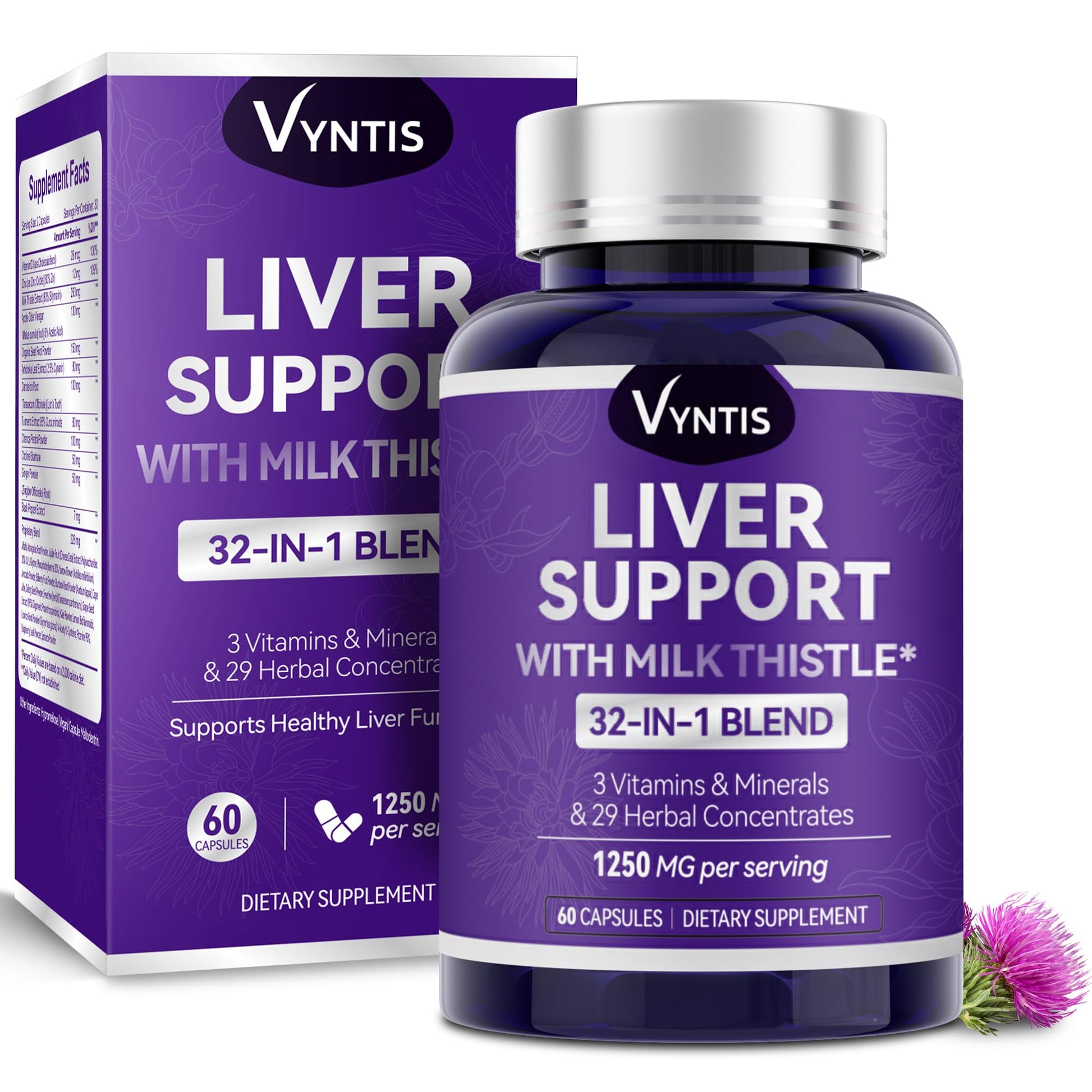 VYNTIS 32-in-1 Liver Cleanse Detox & Repair Liver Support Supplement 60 Capsules
