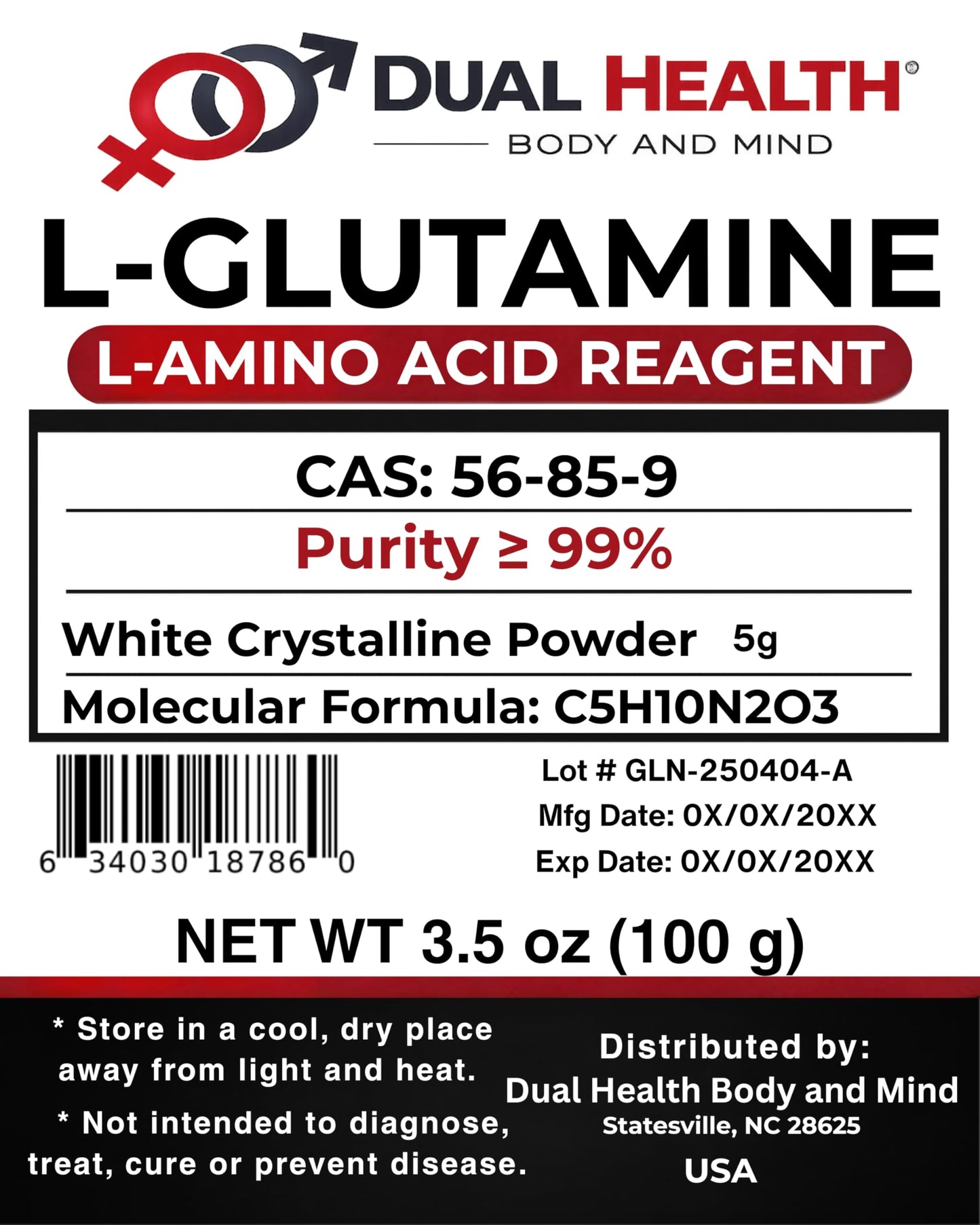 Dual Health Body & Mind L-Glutamine Powder, 3.53 oz