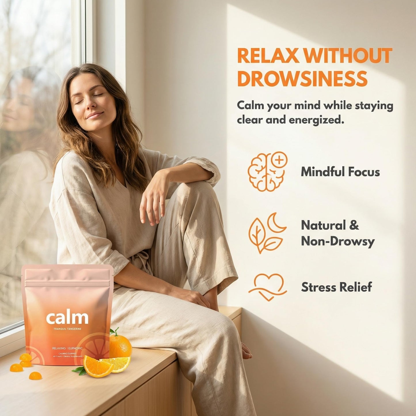 LUNESSA Calming Gummies Tranquil Tangerine Calm & Stress Relief with L-Theanine, Lemon Balm & Chamomile Natural Botanical Blend for Daily Relaxation Support, 60 Gummies