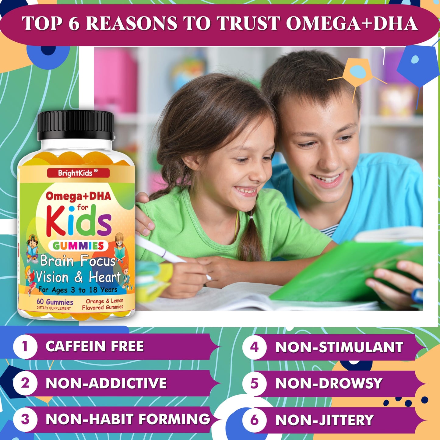BrightKids Omega DHA Gummies for Kids & Teens, 60 Gummies