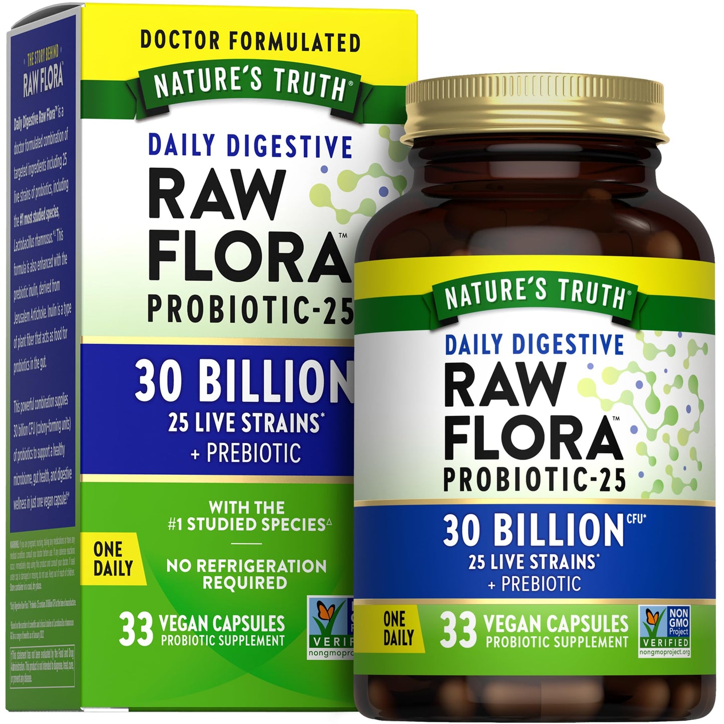 Nature's Truth Raw Flora Probiotics with Prebiotics Capsules 33 Count