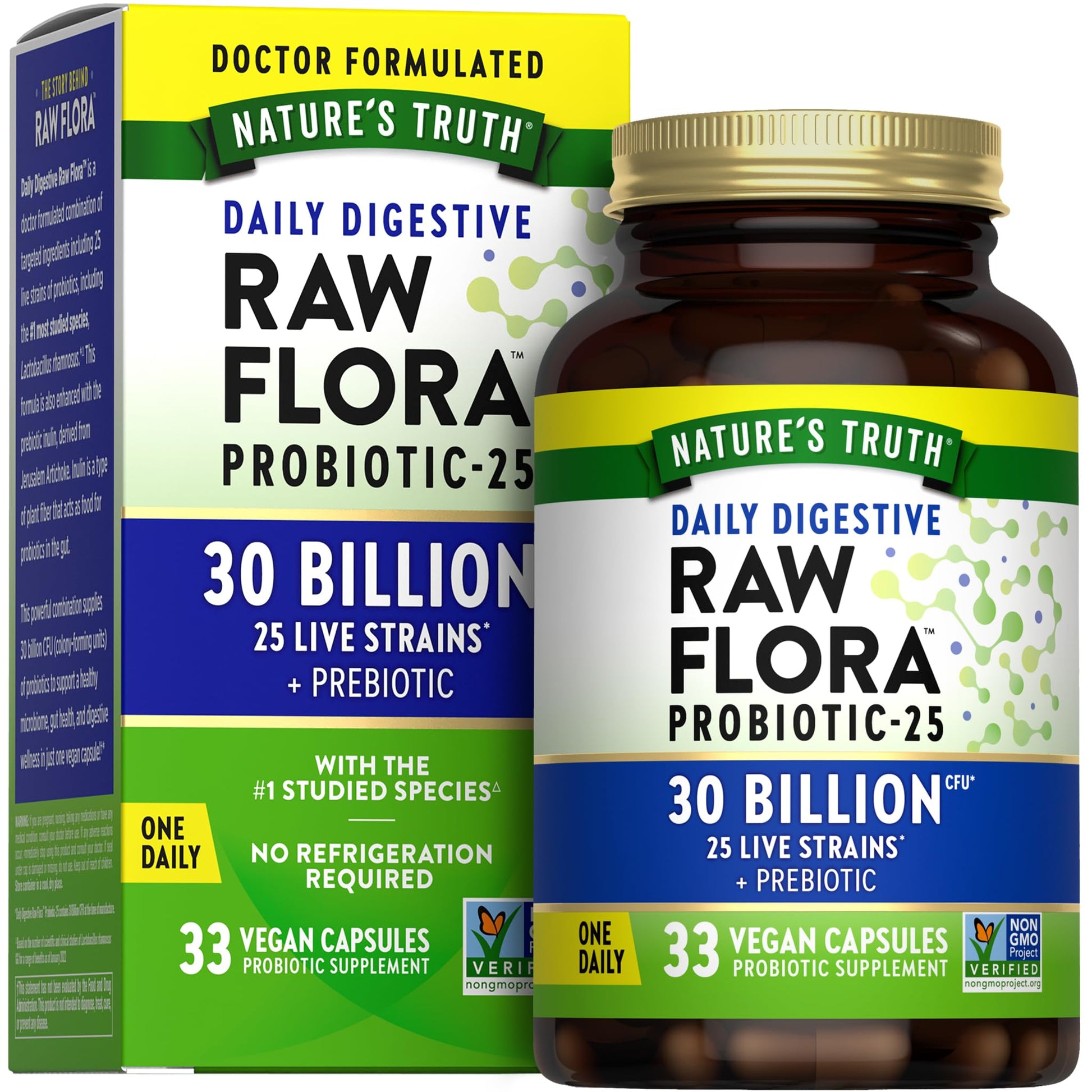 Nature's Truth Raw Flora Probiotics with Prebiotics Capsules 33 Count