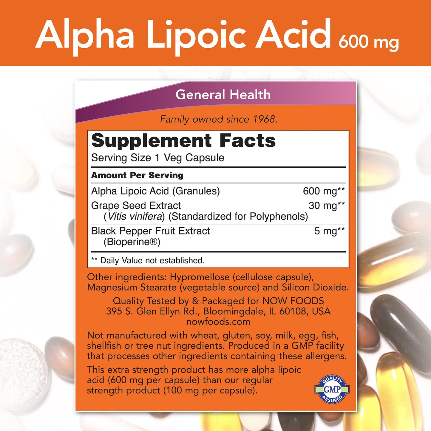 NOW Foods Alpha Lipoic Acid 600 mg Capsule, 120 Capsules