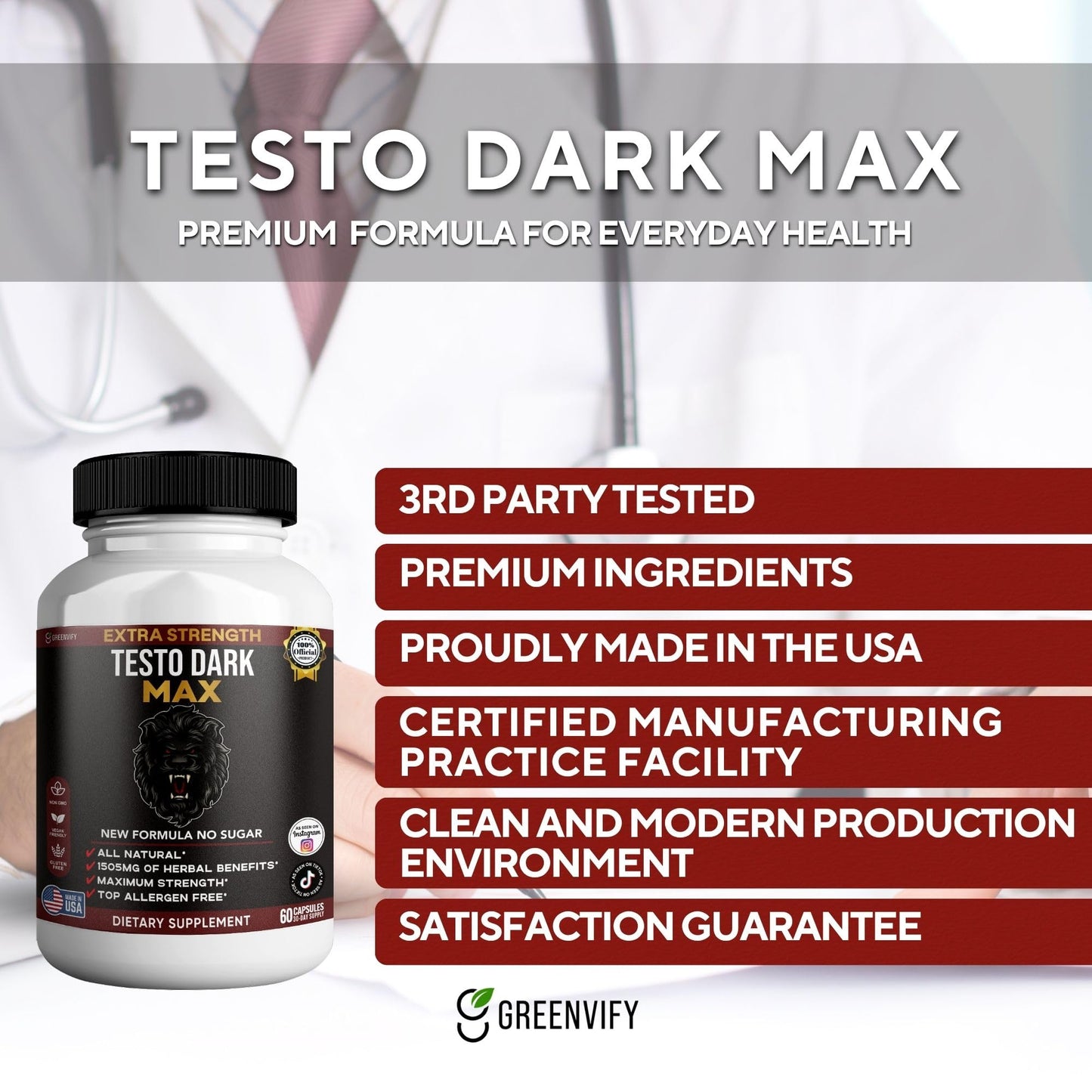 GREENVIFY Testo Dark Max Dietary Supplement Capsule, 60 Capsules