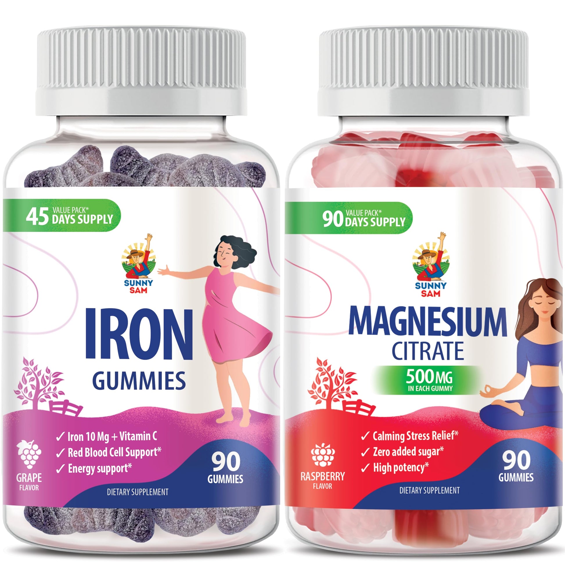 Sunny Sam Magnesium & Iron Gummies with Vitamin C, 90 Gummies