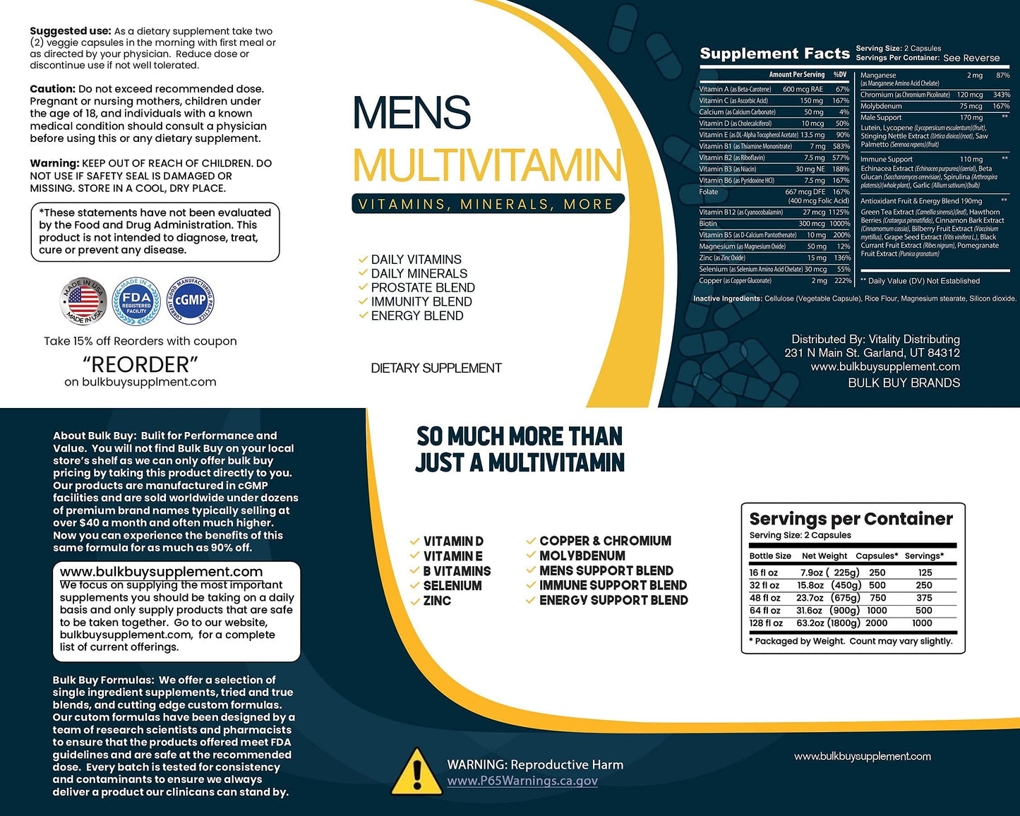 Bulk Buy Daily Multivitamin & Men's Health Blend Capsules 2000