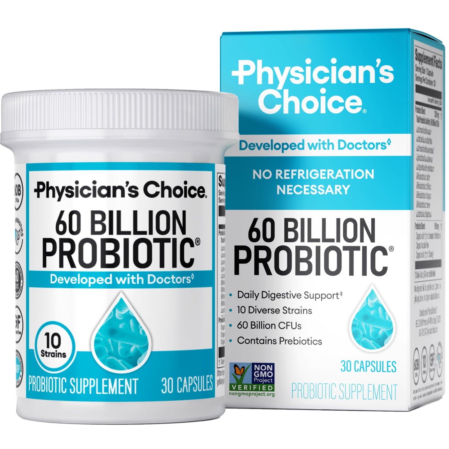 Physician's CHOICE Probiotics 60 Billion CFU - 10 Strains + Organic Prebiotics - Immune, Digestive & Gut Health 30 Capsules