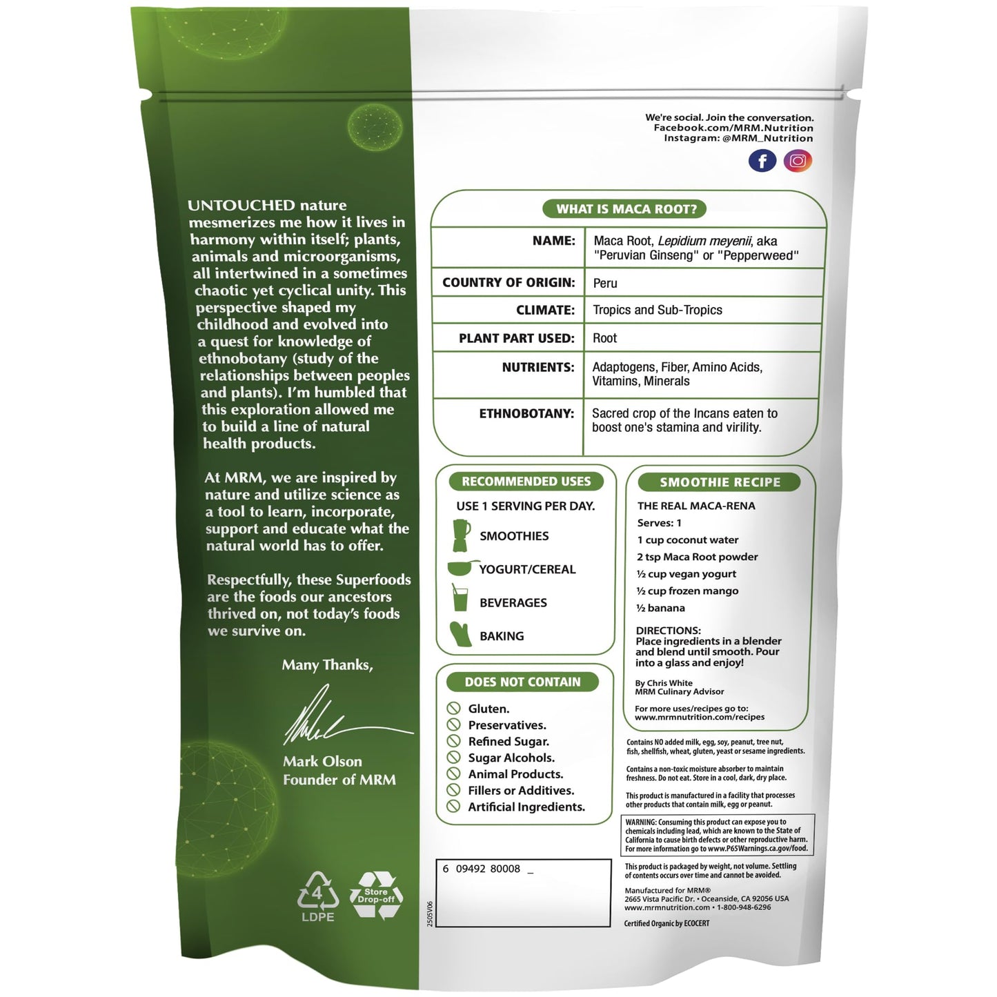 MRM Organic Maca Root Powder 8.5 Ounce
