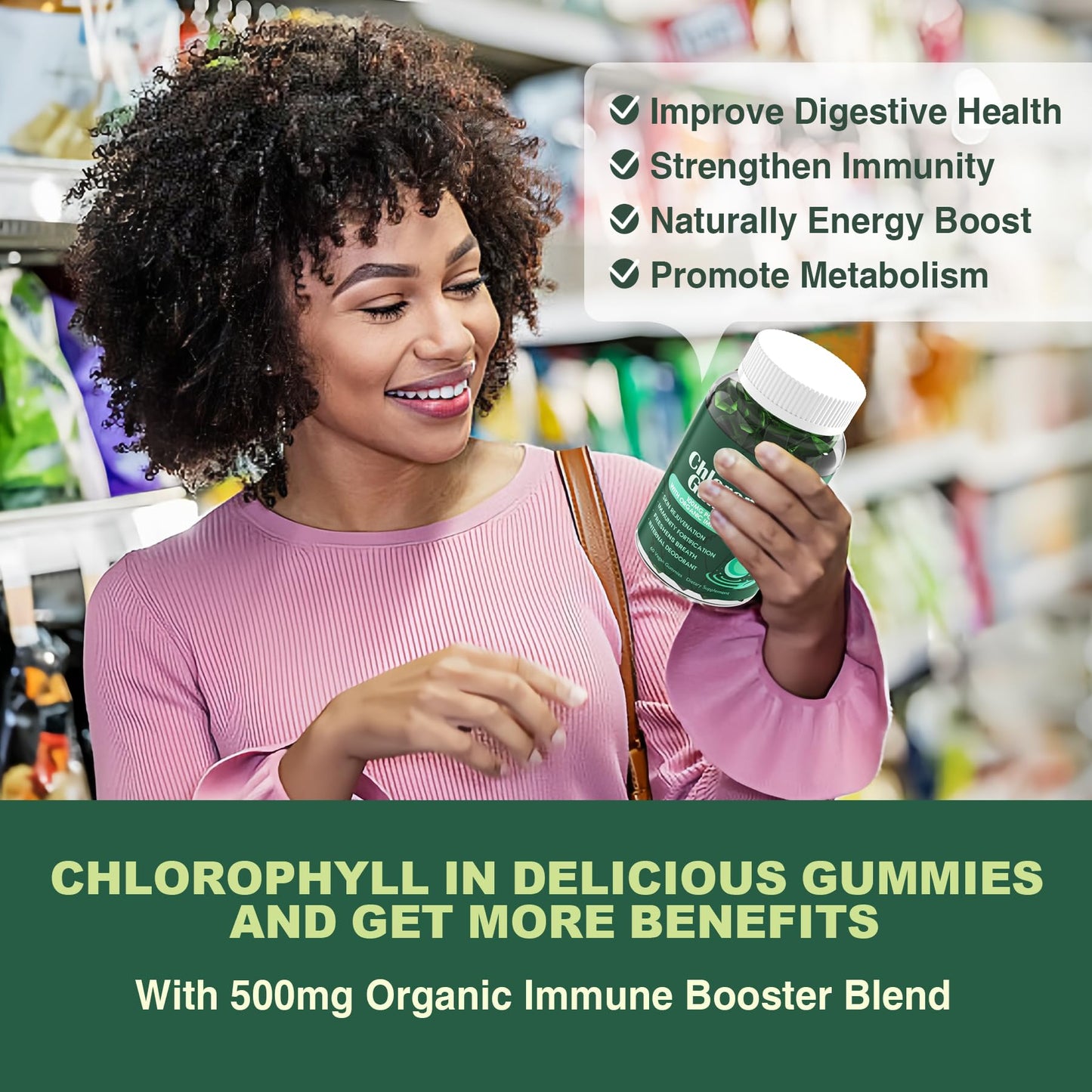 LILICARE Chlorophyll Gummies - Super Green + Organic Blue Spirulina Chlorella, 120 Gummies
