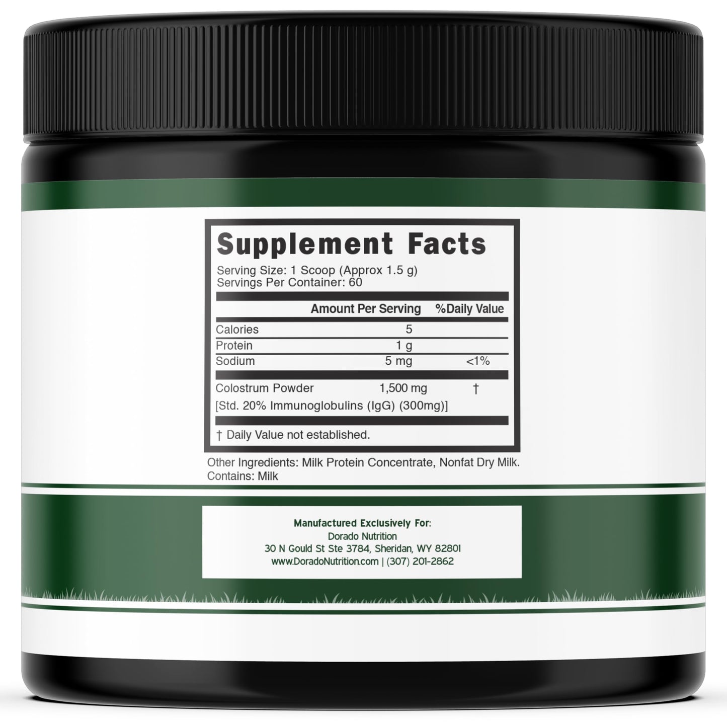 DORADO NUTRITION Colostrum Supplement Powder 3.17 oz, 60 Servings of 1.5 g Pure Bovine Colostrum 20% IgG, Grass Fed, No Fillers, Third Party Tested, Unflavored, Non-GMO