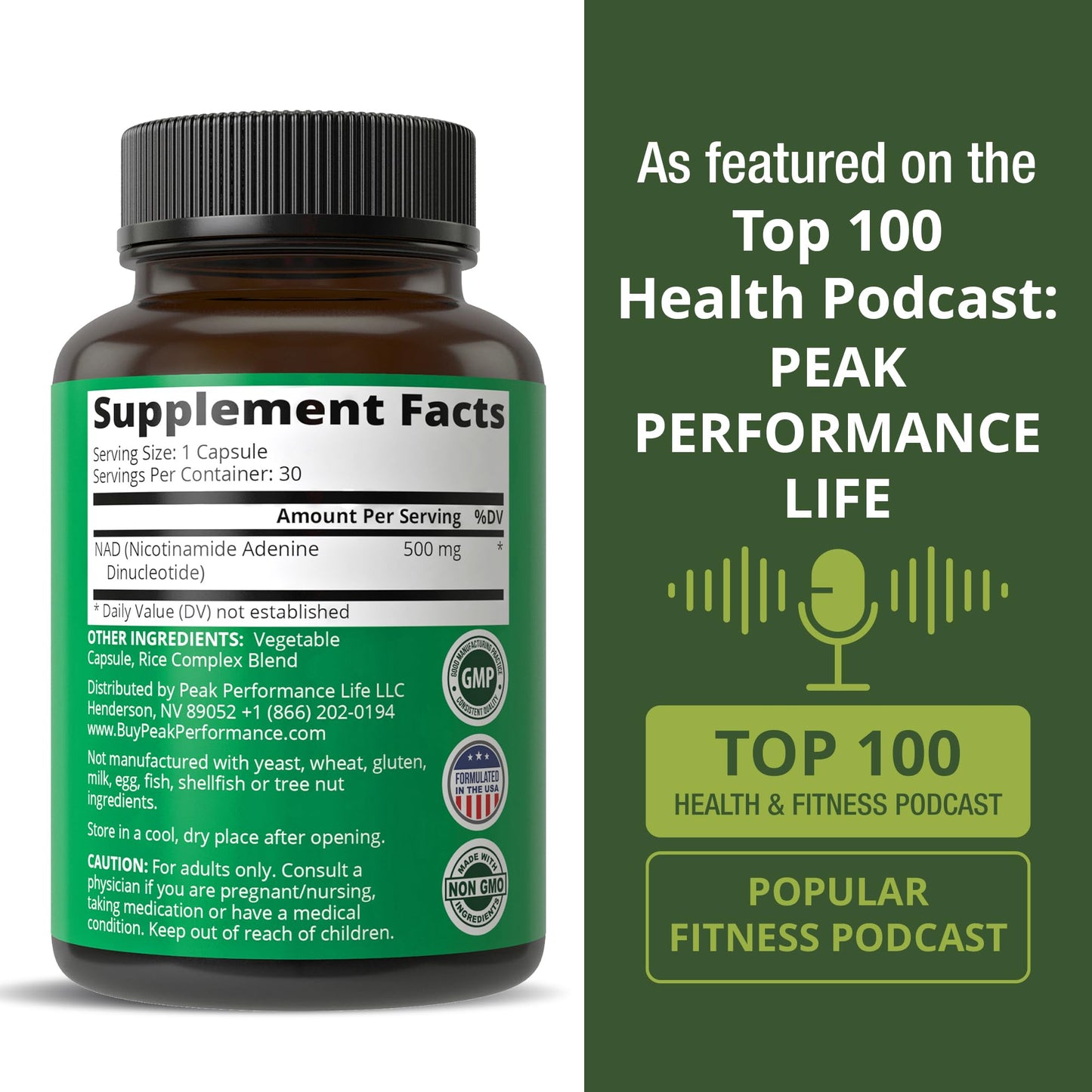 Peak Performance Ultra High Purity NAD Capsule, 30 Count