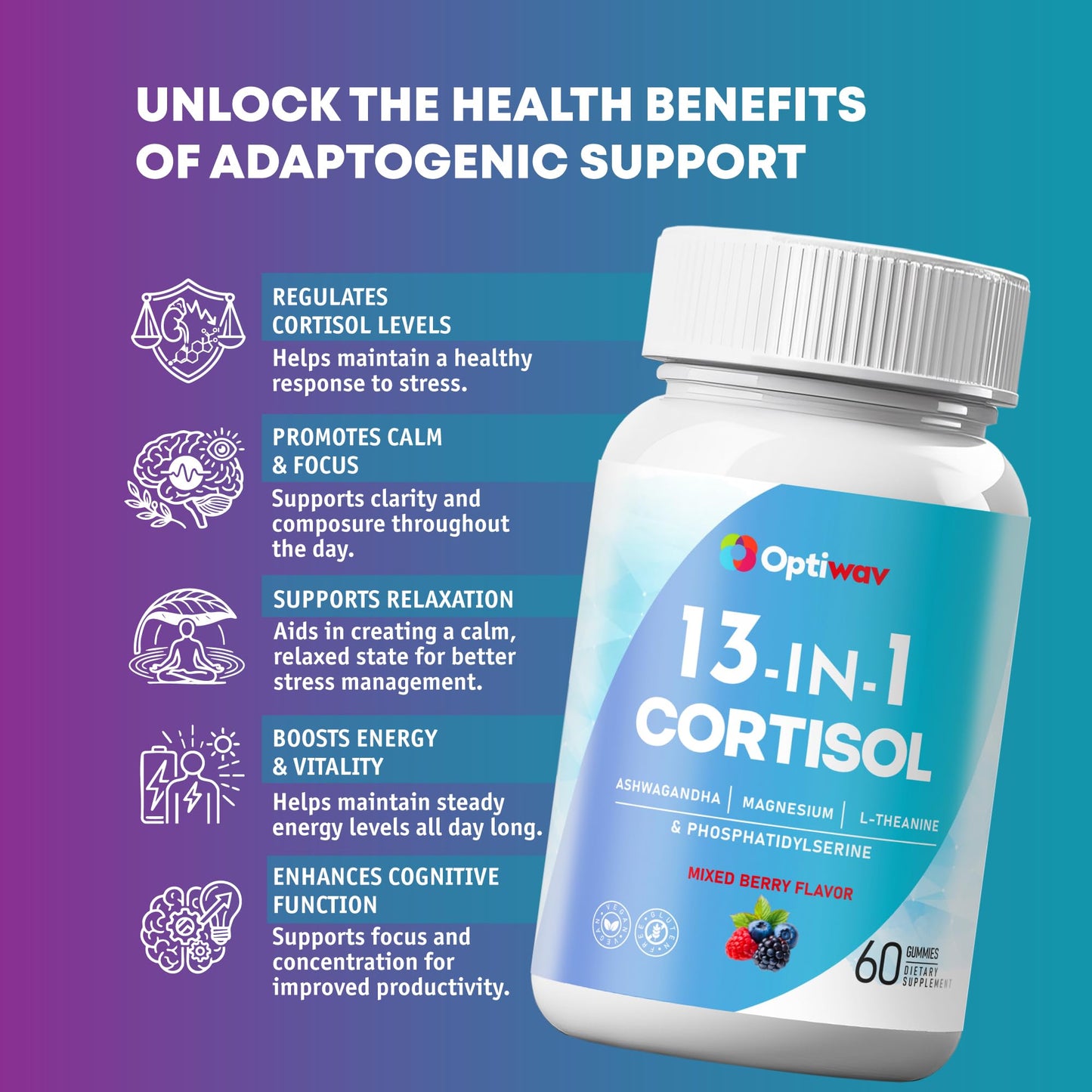Optiwav Cortisol Reducer Gummies 60 Count