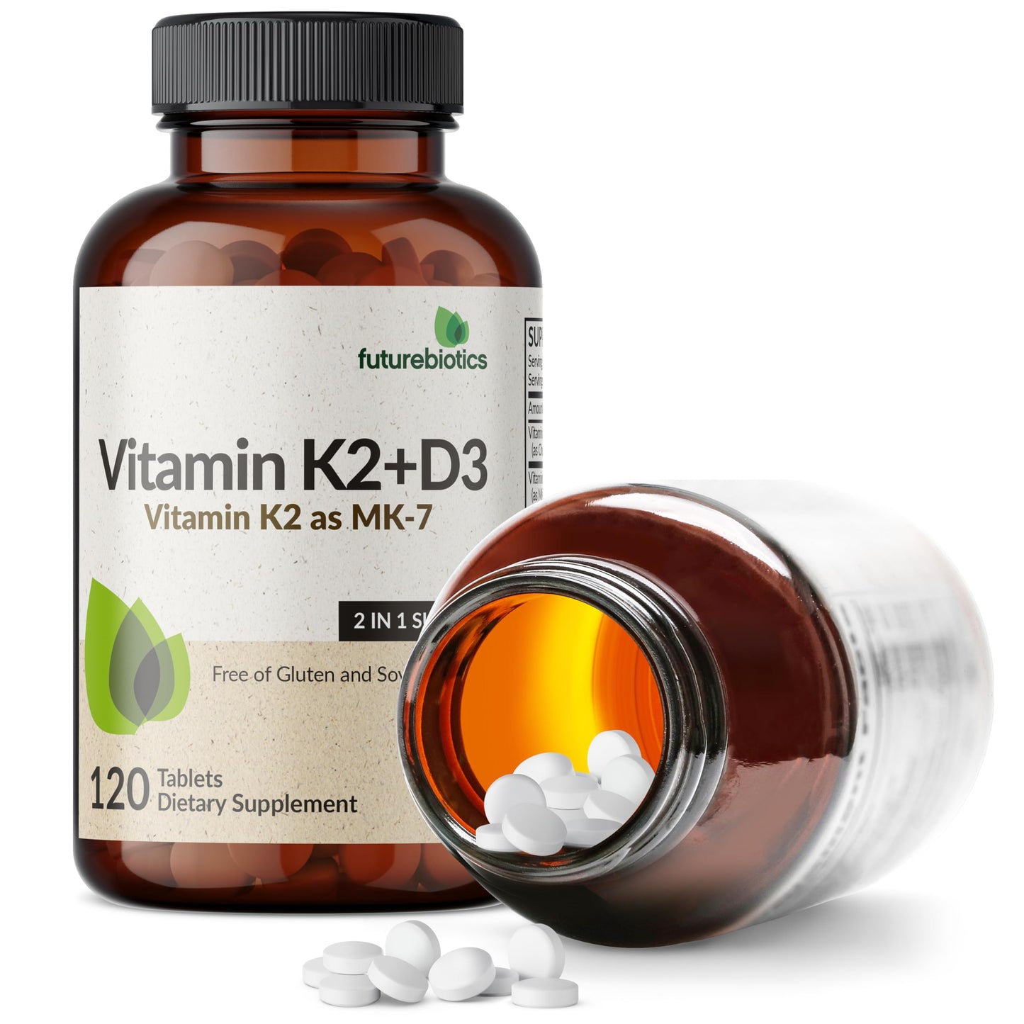Futurebiotics Vitamin K2 with D3 2-in-1 Tablets, 120 Tablets