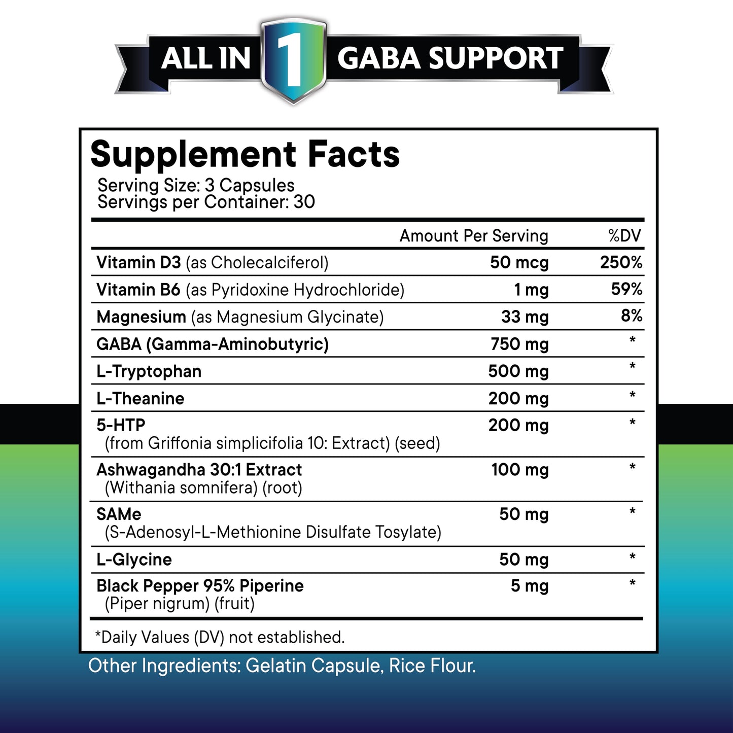 NEW AGE GABA 750mg 5-HTP 200mg L-Tryptophan 500mg L-Theanine 200mg Ashwagandha SAM-e L-Glycine Capsules, 90 Count