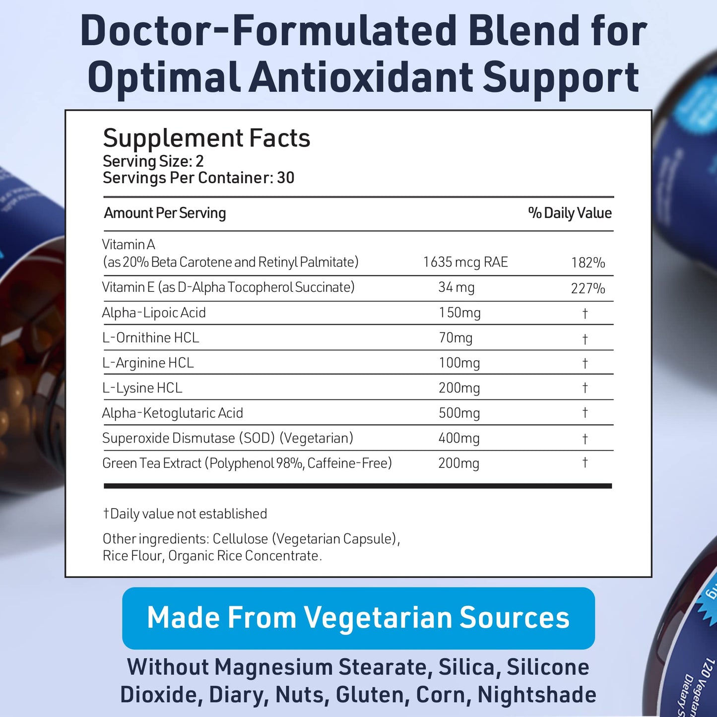 AgeImmune SOD Antioxidants Complex Healthy Aging Supplement - 400mg Superoxide Dismutase - Alpha Lipoic Acid - L-Arginine - Lysine - AKG - Vitamin A - Vitamin E for Immune Support, 60 Capsules