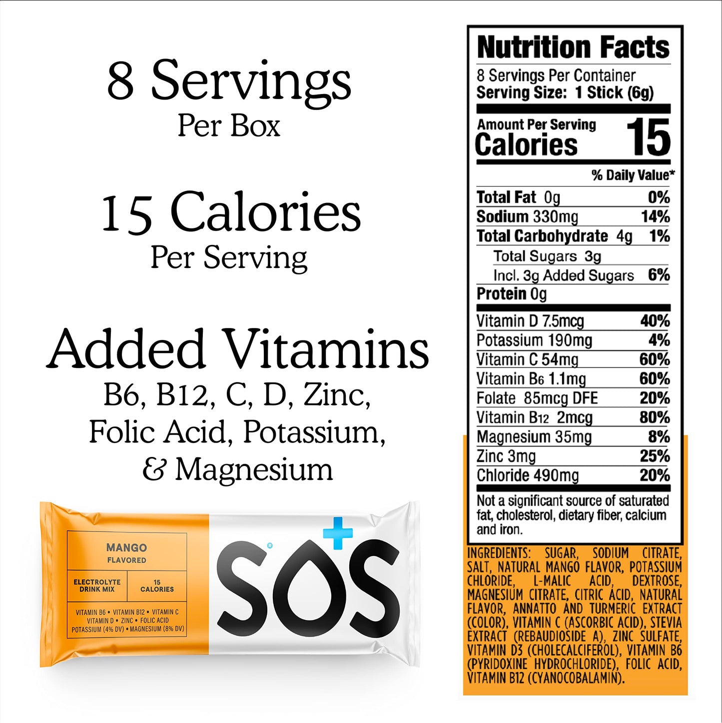SOS Hydration Electrolyte Powder Sticks 8 Servings