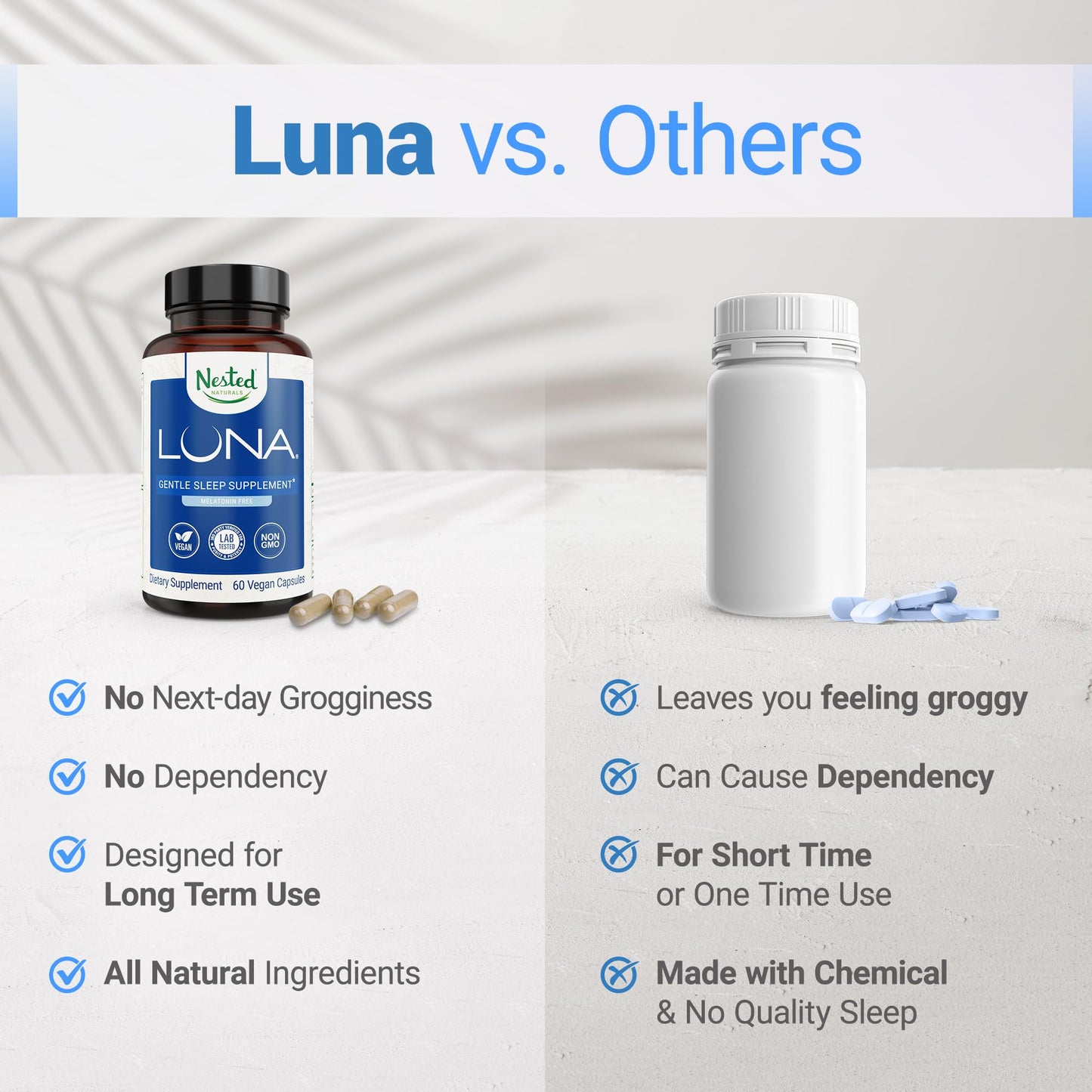 Nested Naturals Luna Melatonin-Free & Luna Natural Sleep Aid with Melatonin, 180 Capsules
