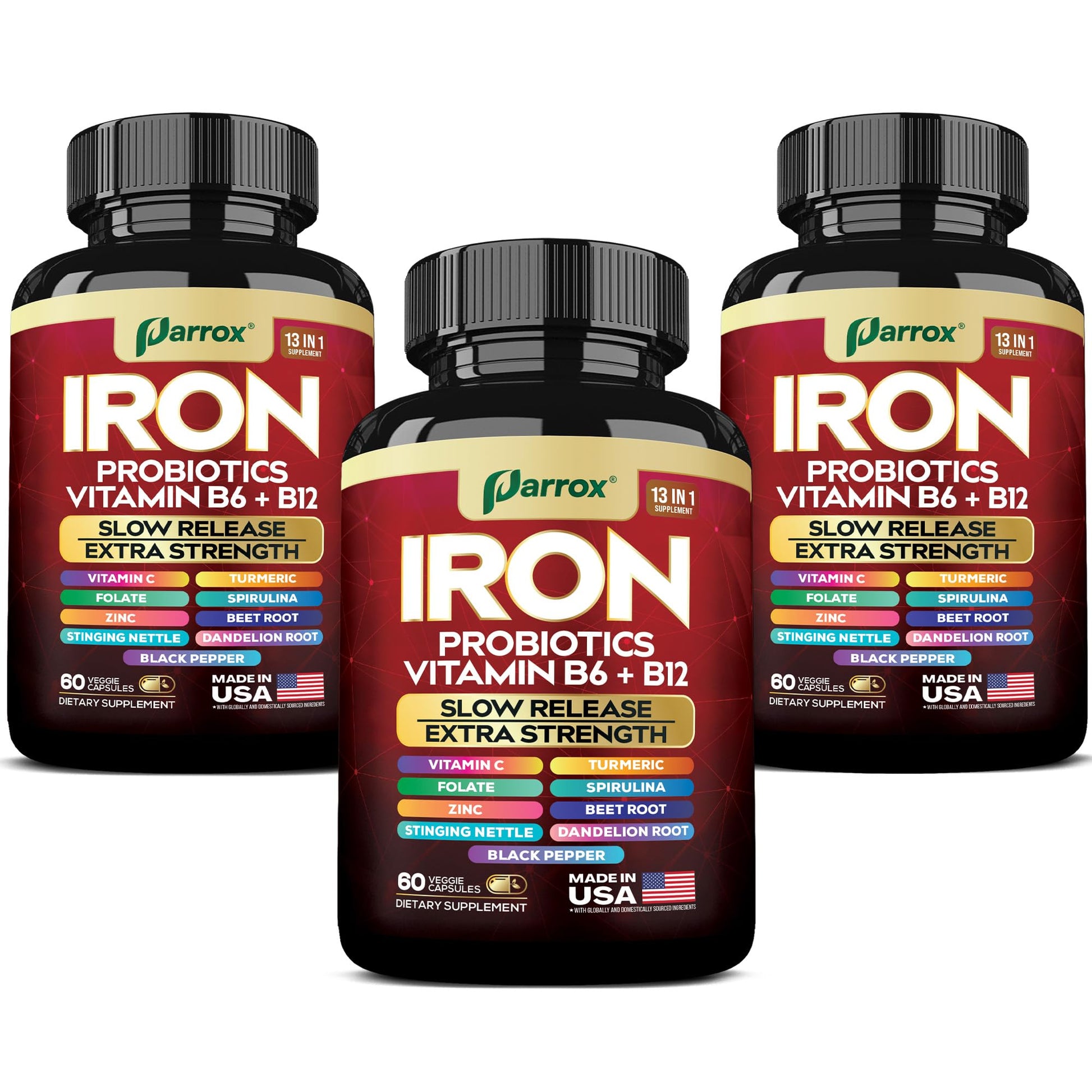 Parrox Iron Bisglycinate Supplement Capsules, 180 Capsules