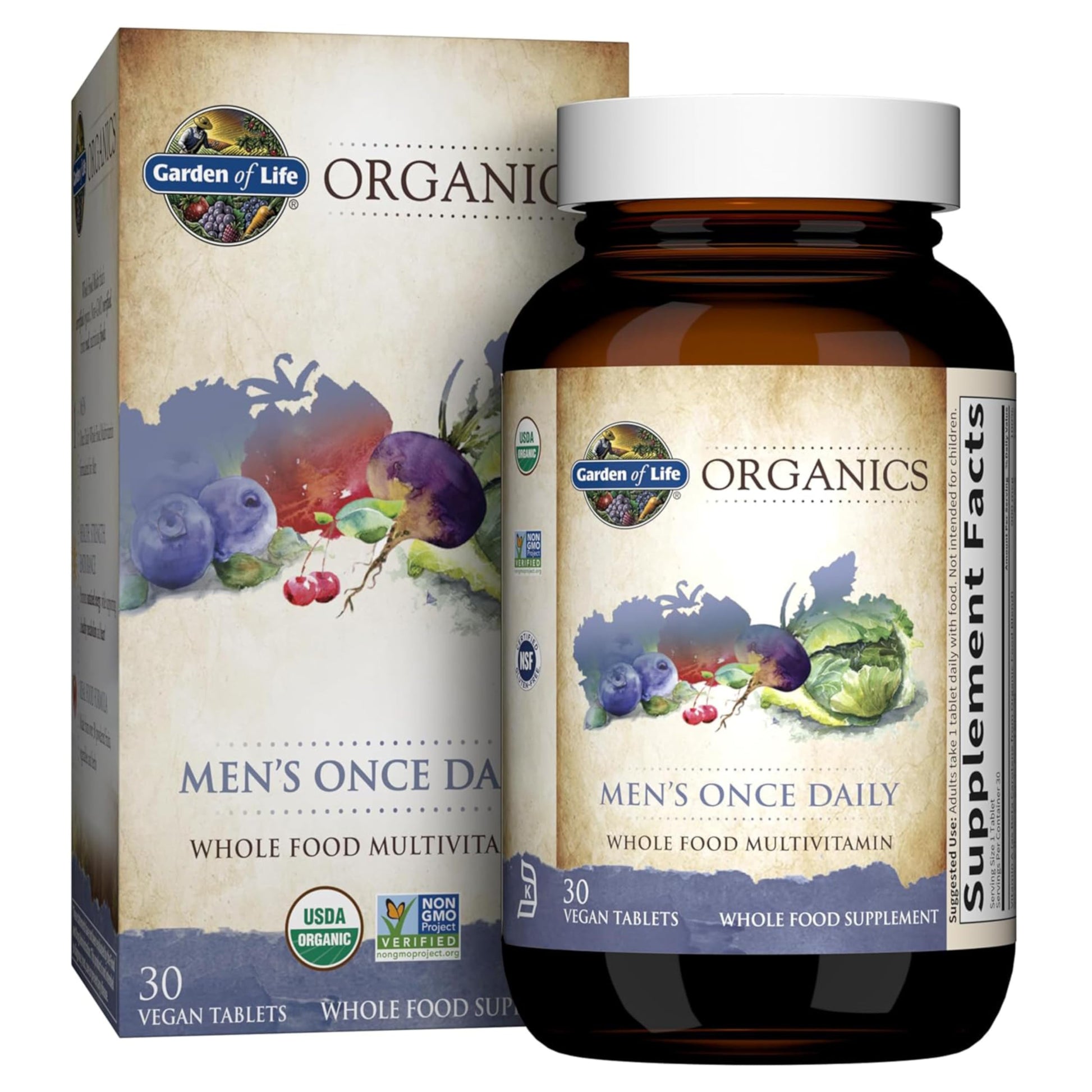 Garden of Life Once Daily Whole Food Multivitamin for Men Caplets, 30 Count