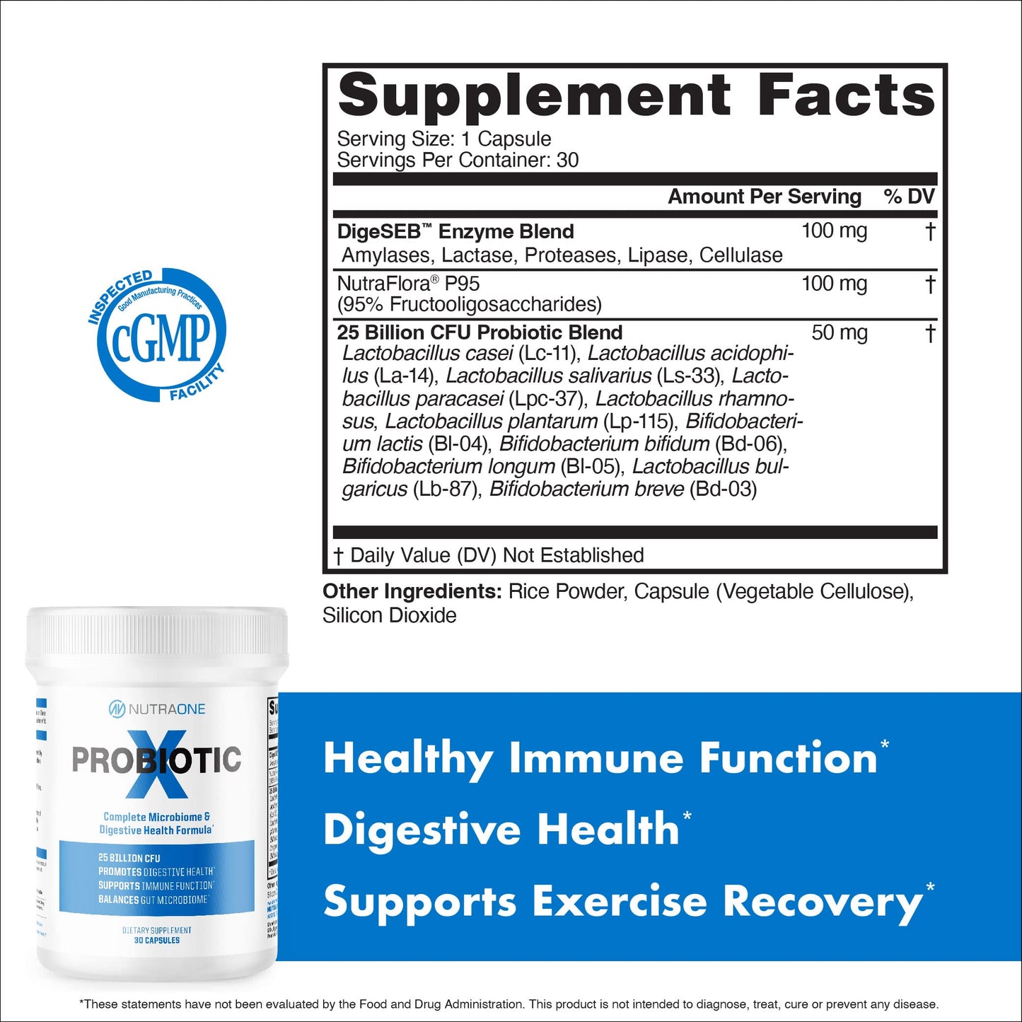 NutraOne ProbioticX Probiotic Supplement for Women & Men Digestive Health & Immune Support Probiotics 30 Capsules