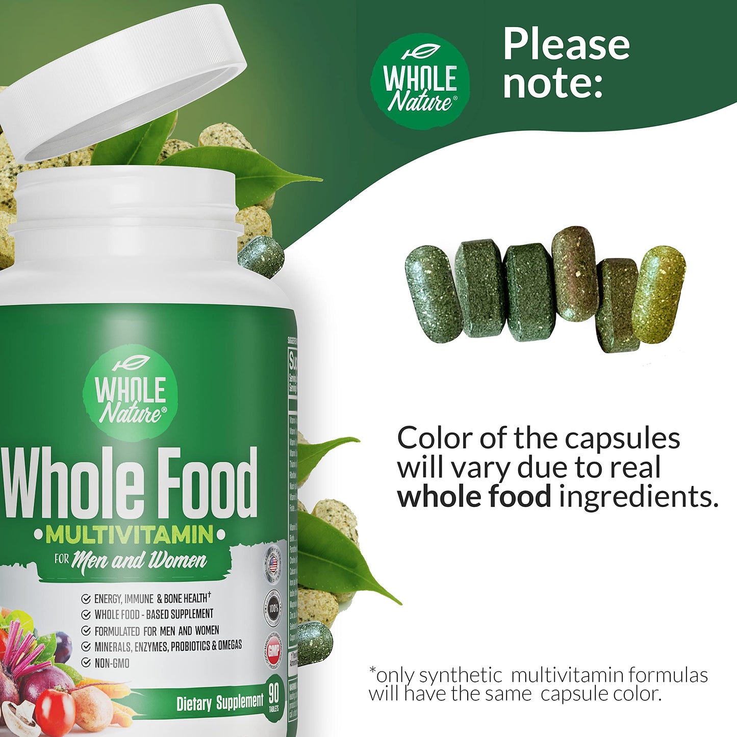 Whole Nature Whole Food Multivitamin for Men and Women 90 Tablets