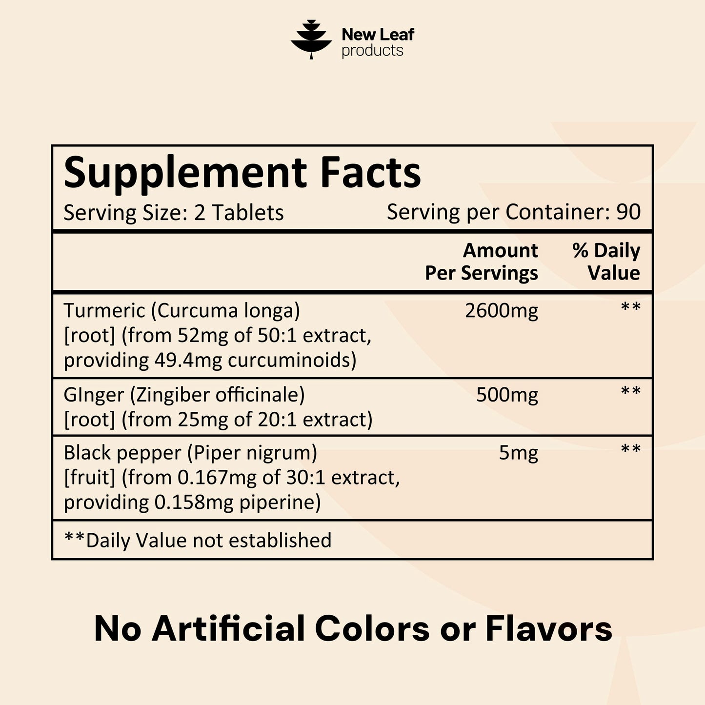 New Leaf Products Turmeric Tablets with Black Pepper & Ginger, Curcumin, 180 Tablets
