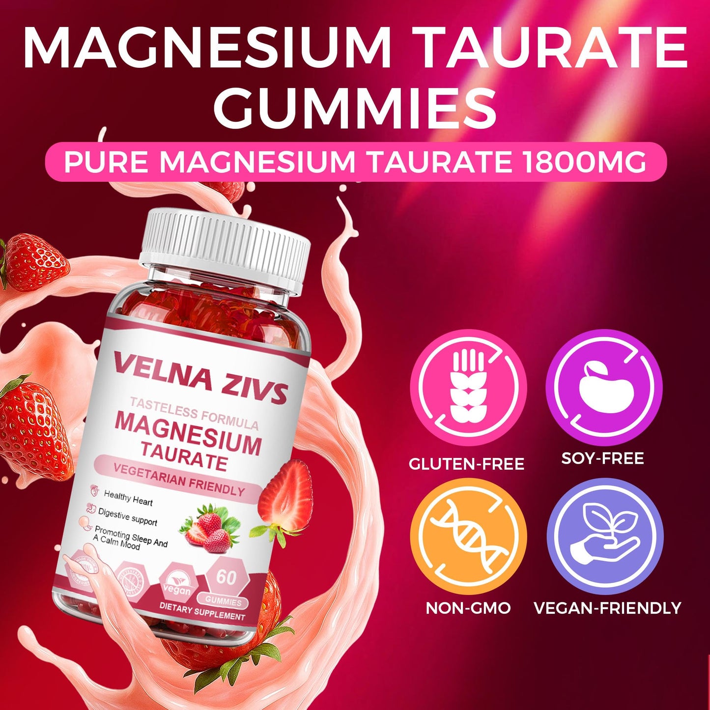 Velna zivs Magnesium Taurate Gummies 1800mg, 60 Count