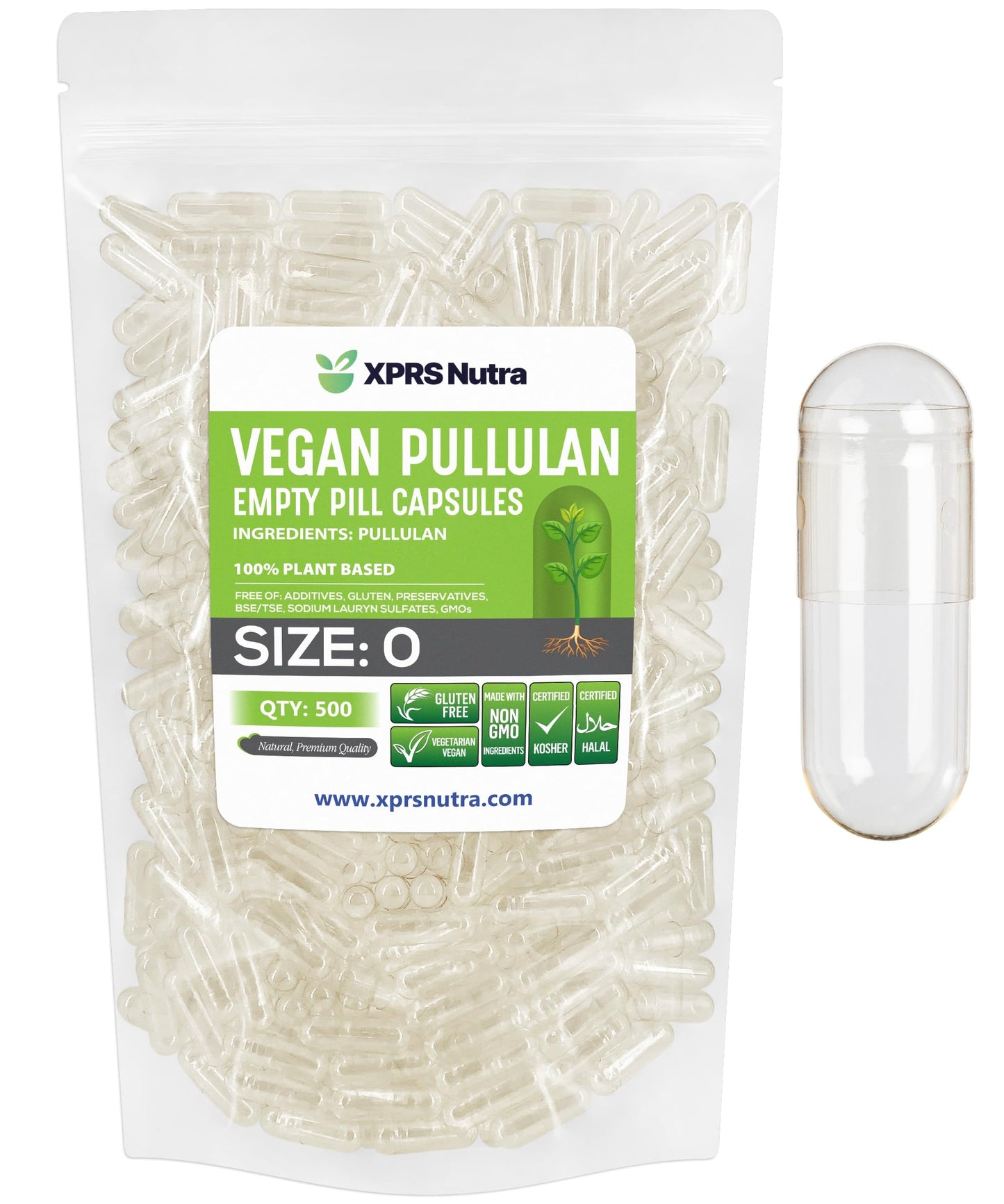 XPRS Nutra Size 0 Pullulan Empty Capsules, 500 Count
