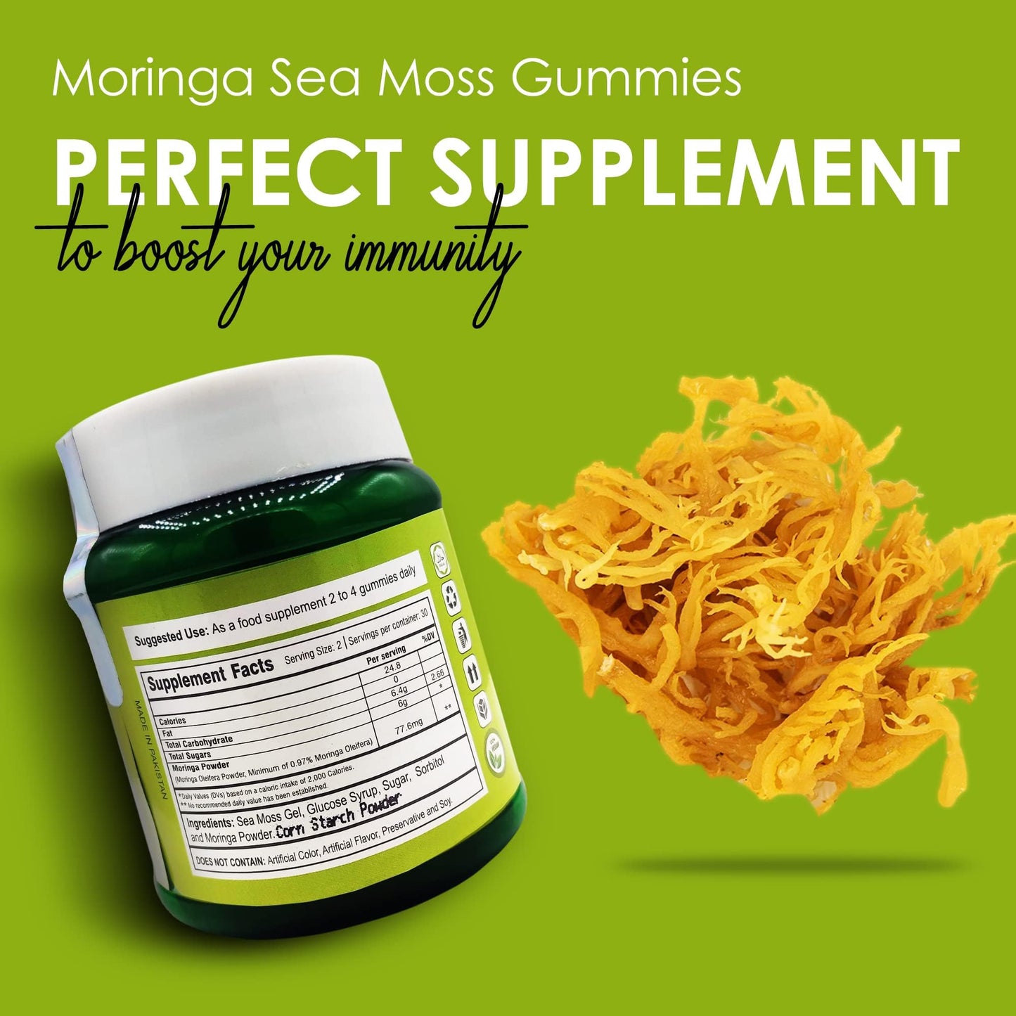 HERBOGANIC Moringa Sea Moss Gummies 60 Count