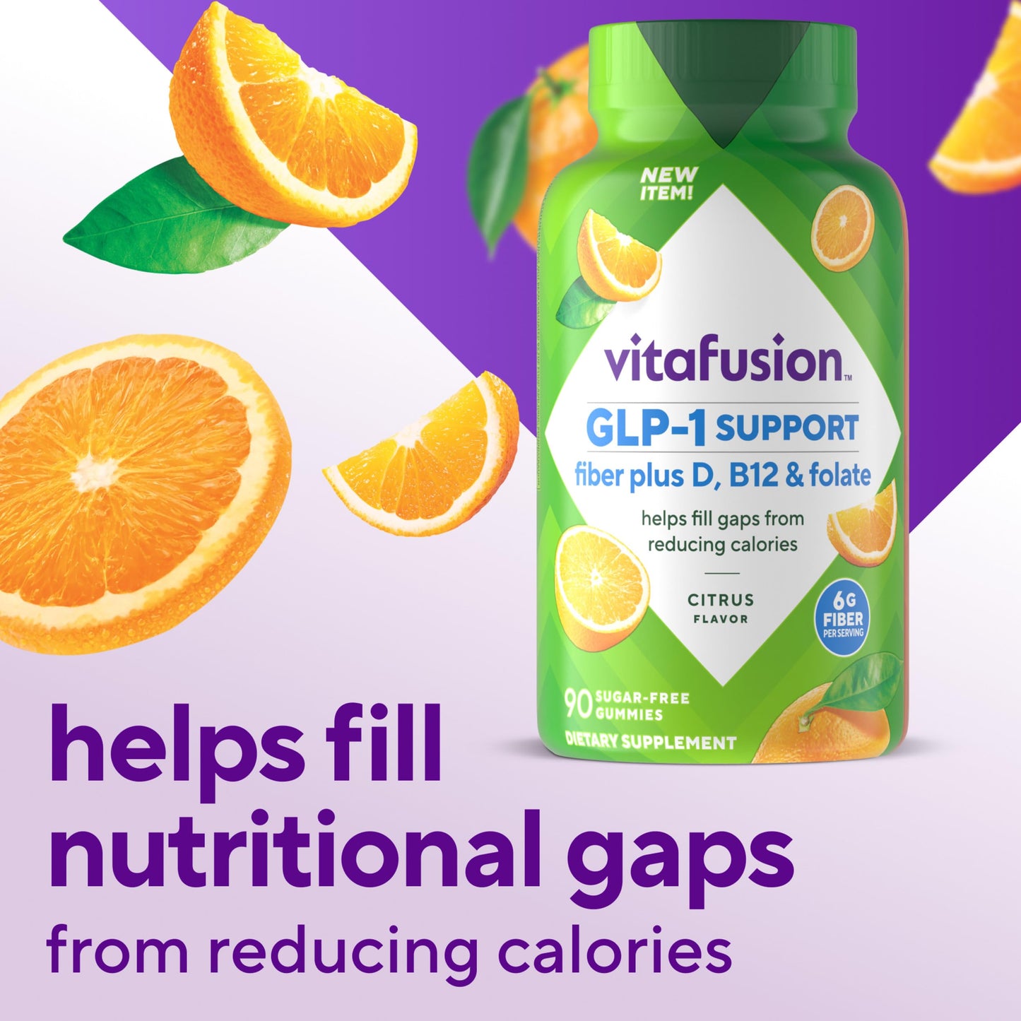 Vitafusion GLP-1 Support Fiber Plus Vitamins D, B12 and Folate Gummy, 90 Count
