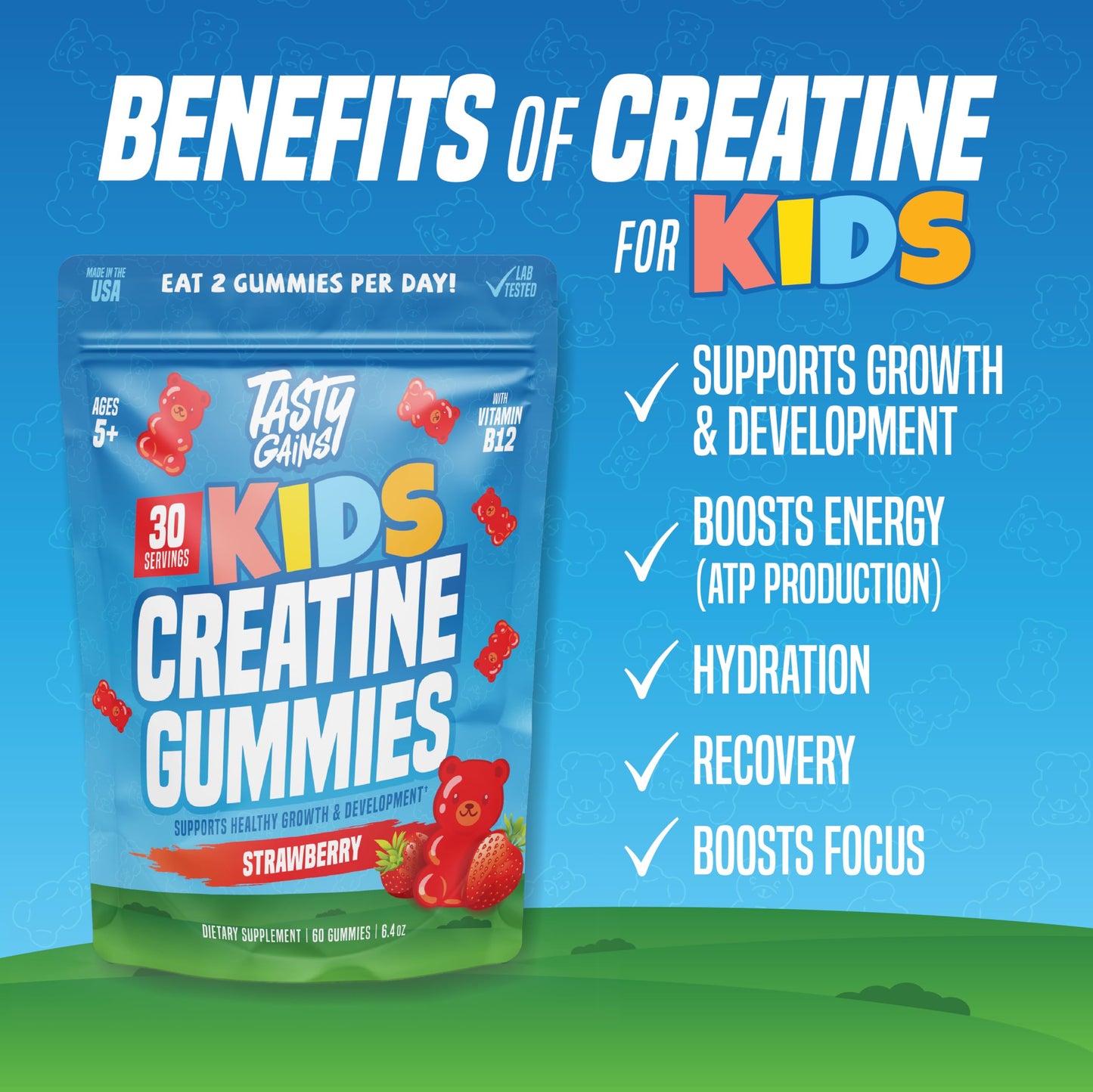 TASTY GAINS Creatine Gummies Bundle for Women & Kids