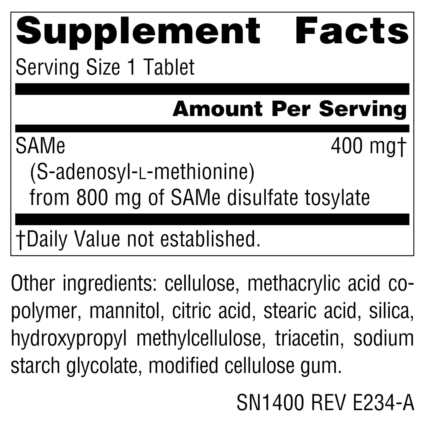 Source Naturals SAMe 400mg Enteric Coated Tablets, 30 Tablets