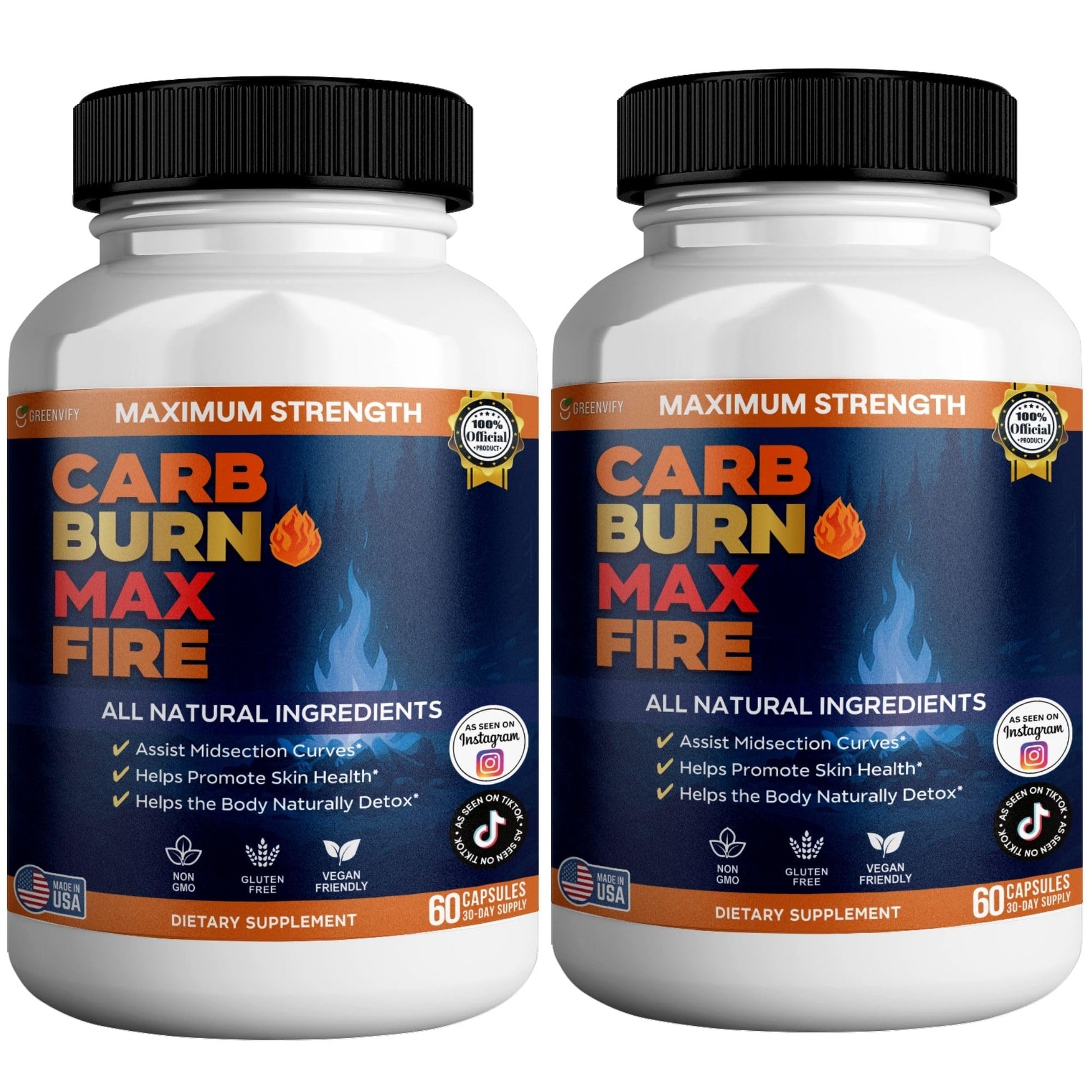 GREENVIFY Carb Burn Max Fire Maximum Strength Natural Supplement 60 Capsules