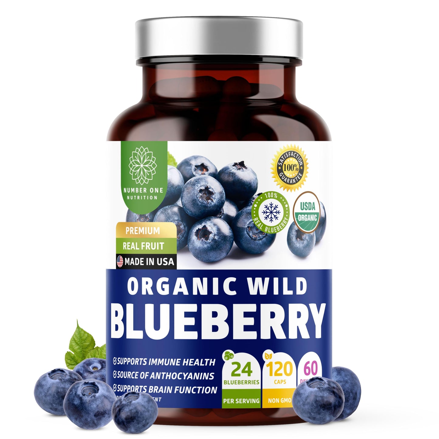 Number One Nutrition USDA Organic Wild Blueberry Extract Capsules, 120 Capsules