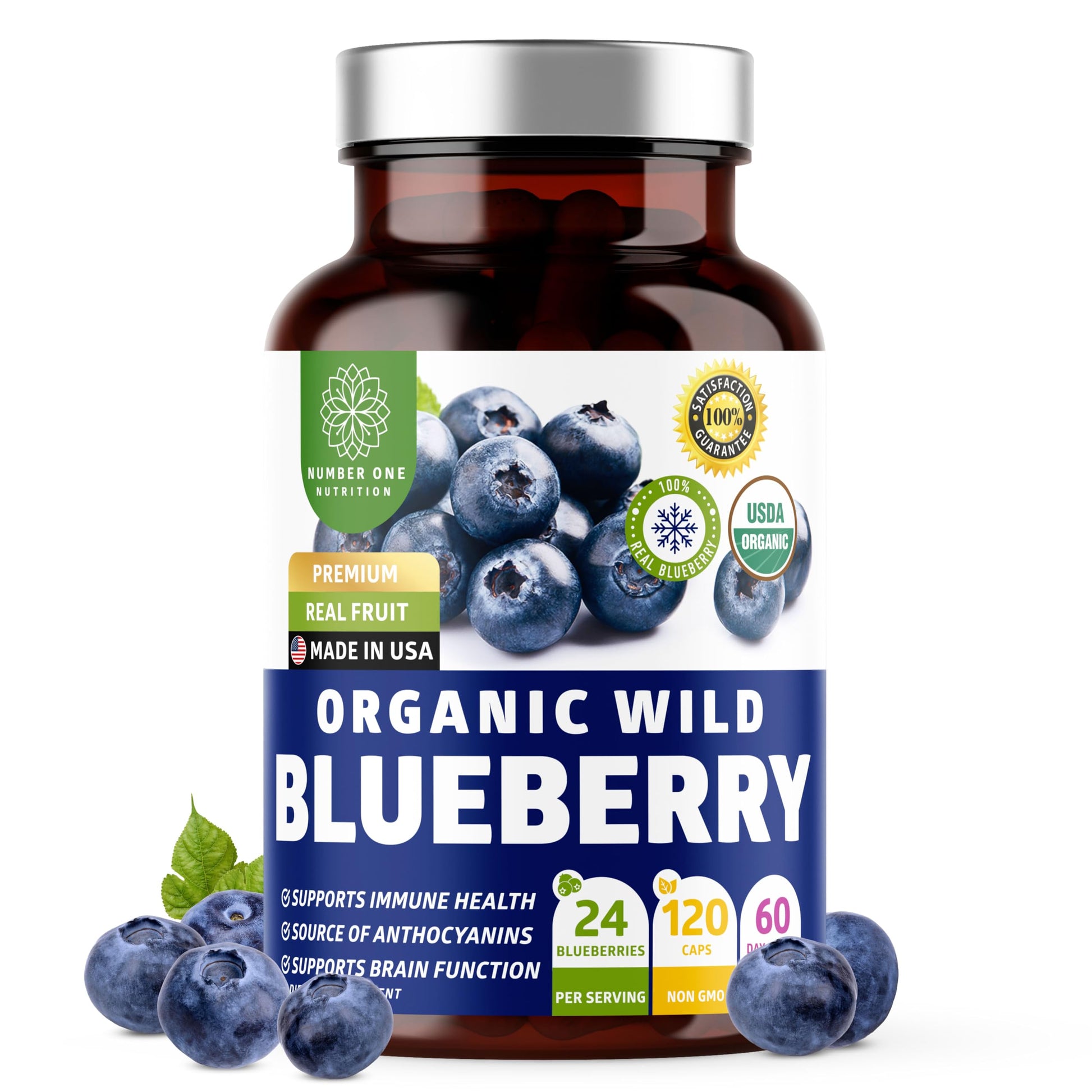 Number One Nutrition USDA Organic Wild Blueberry Extract Capsules, 120 Capsules