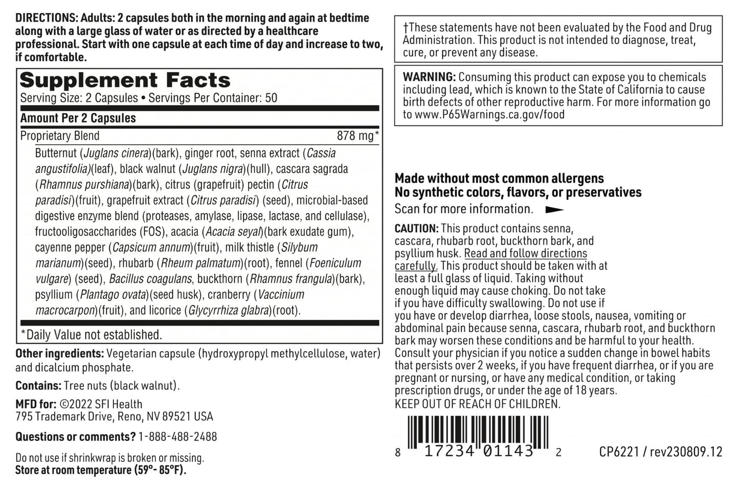 SFI Health Colon Cleanse - Proprietary Botanical, Probiotic & Digestive Enzyme Blend, Capsule, 100 Capsules