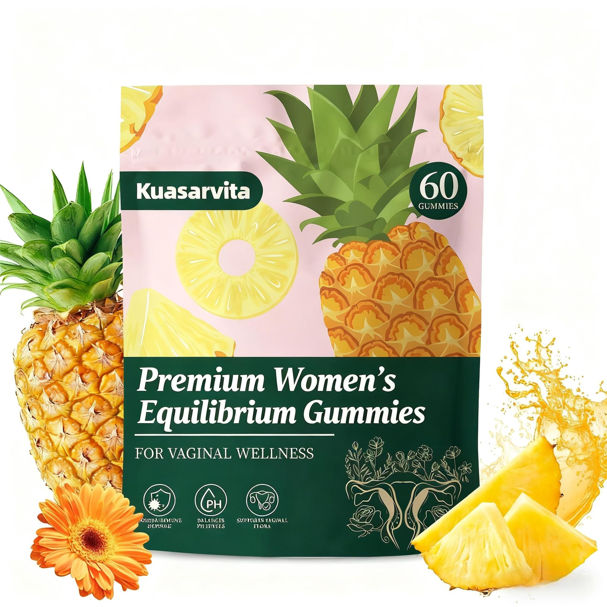 Kuasarvita Premium Feminine Balance Gummies for Women, 60 Count