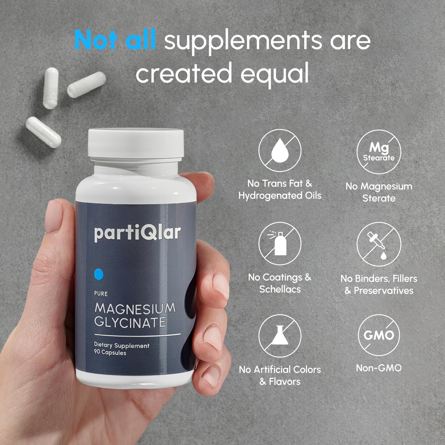 partiQlar Magnesium Glycinate 200mg - Sleep & Muscle Support 90 Capsules