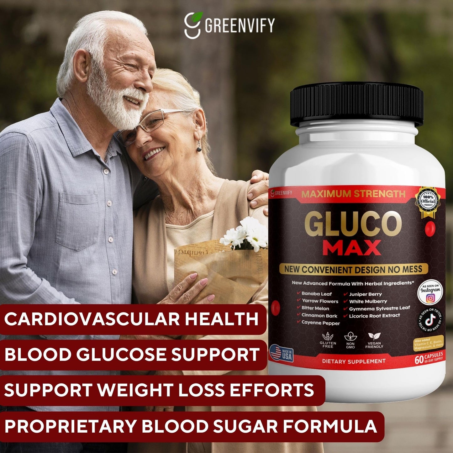 GREENVIFY Gluco Max Supplement Capsule, Maximum Strength Herbal Formula with Banaba Leaf, 60 Capsules